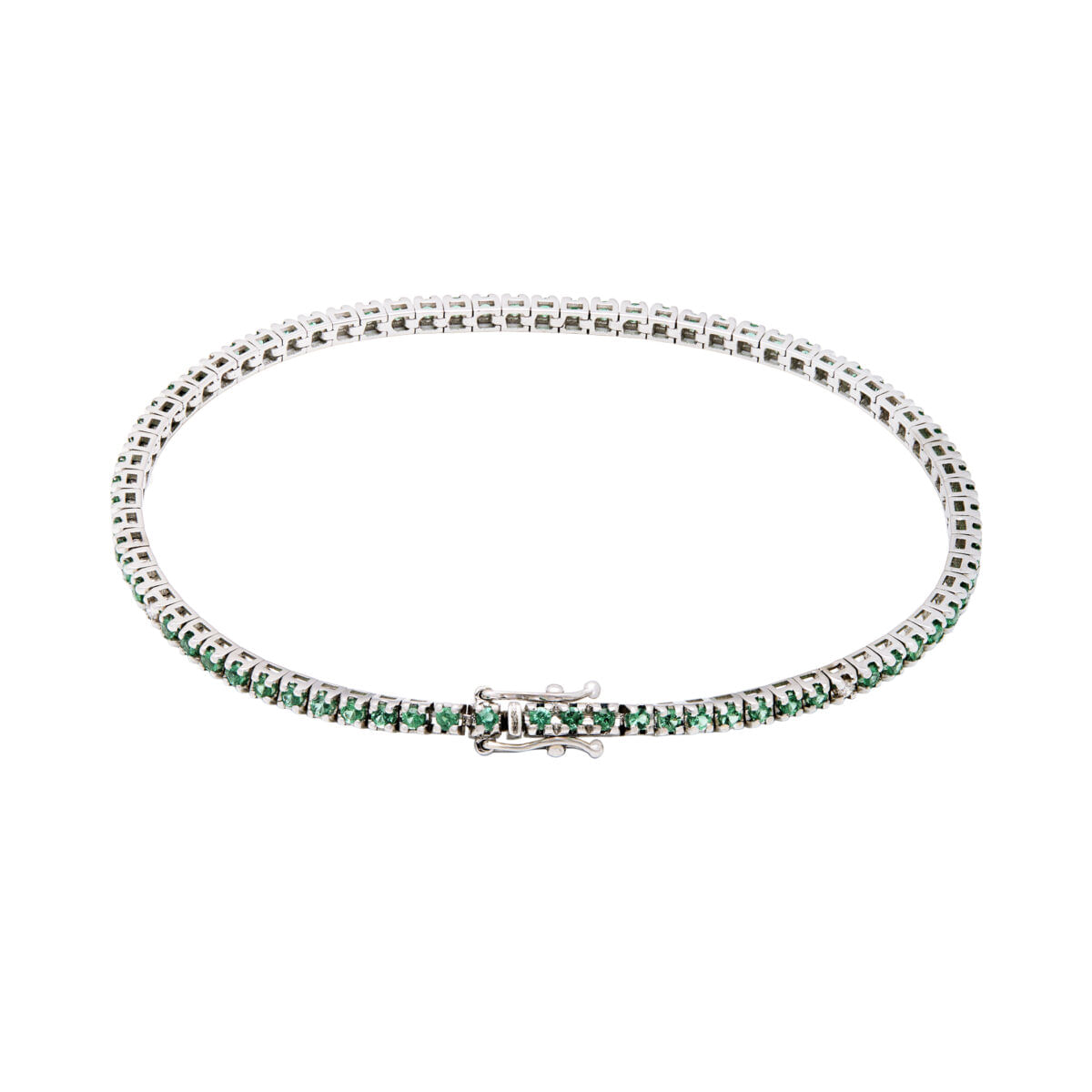 Bracciale tennis in oro bianco con smeraldi e diamanti-1