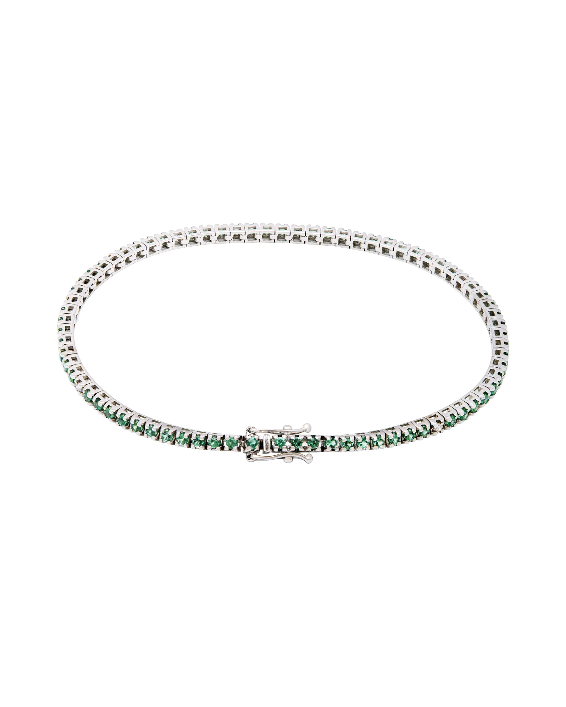 Bracciale tennis in oro bianco con smeraldi e diamanti-1