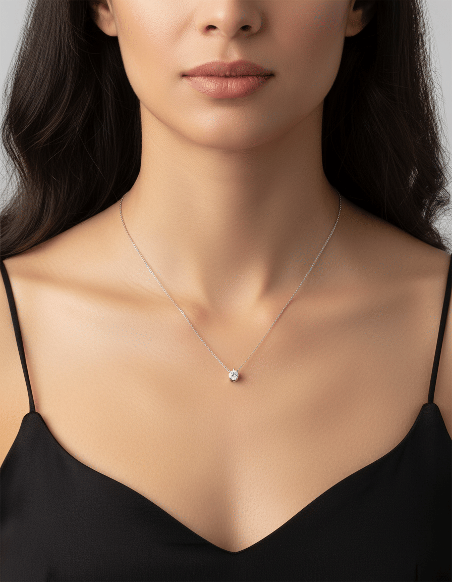 Collana punto luce a griffe in oro bianco con diamante 0,24 ct-3