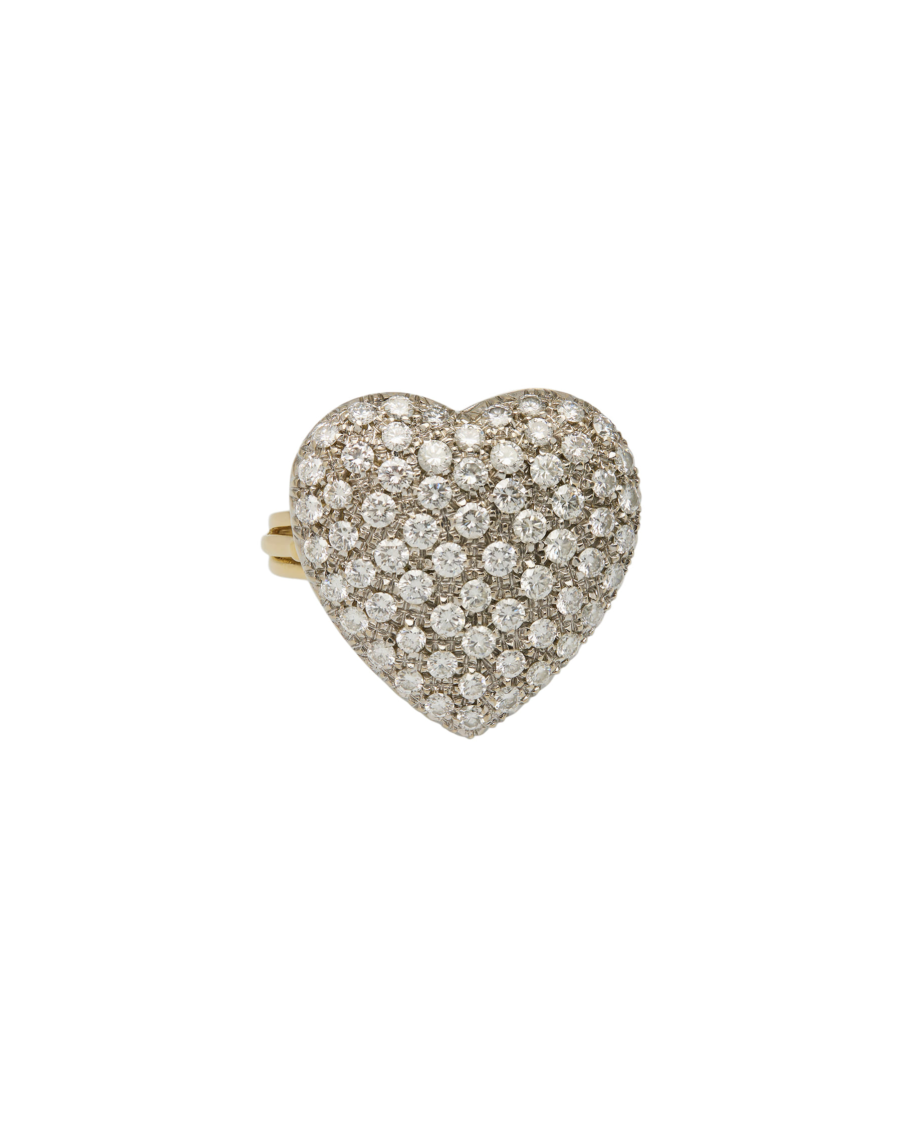 Anello cuore in oro giallo e bianco con pavè di diamanti-1