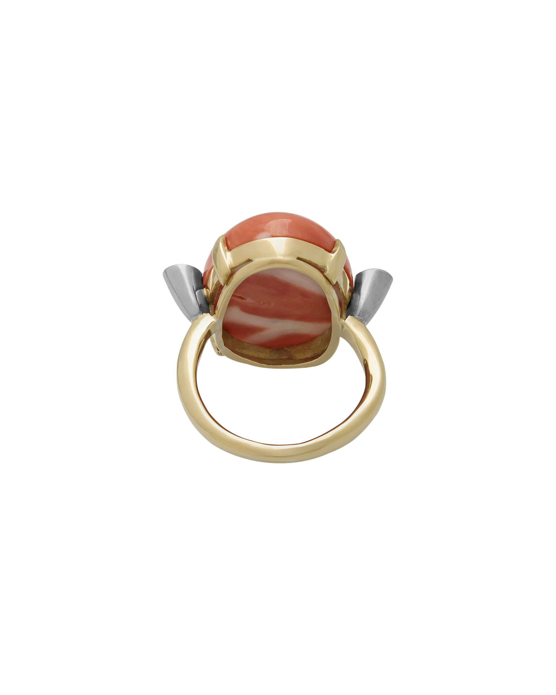 Anello in oro giallo e bianco con corallo e diamanti-3