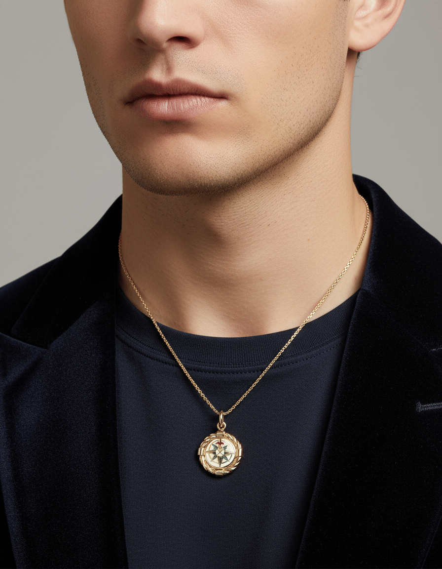 Ciondolo rosa dei venti in oro giallo e smalti-3