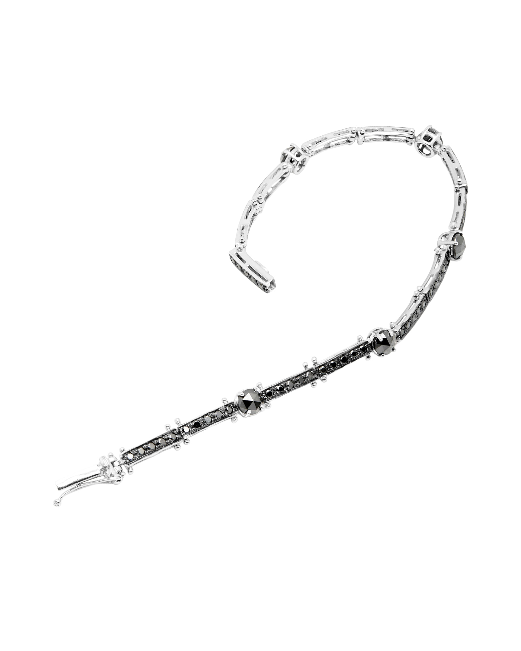 Bracciale tennis 2+1 in oro bianco brunito e diamanti neri-2