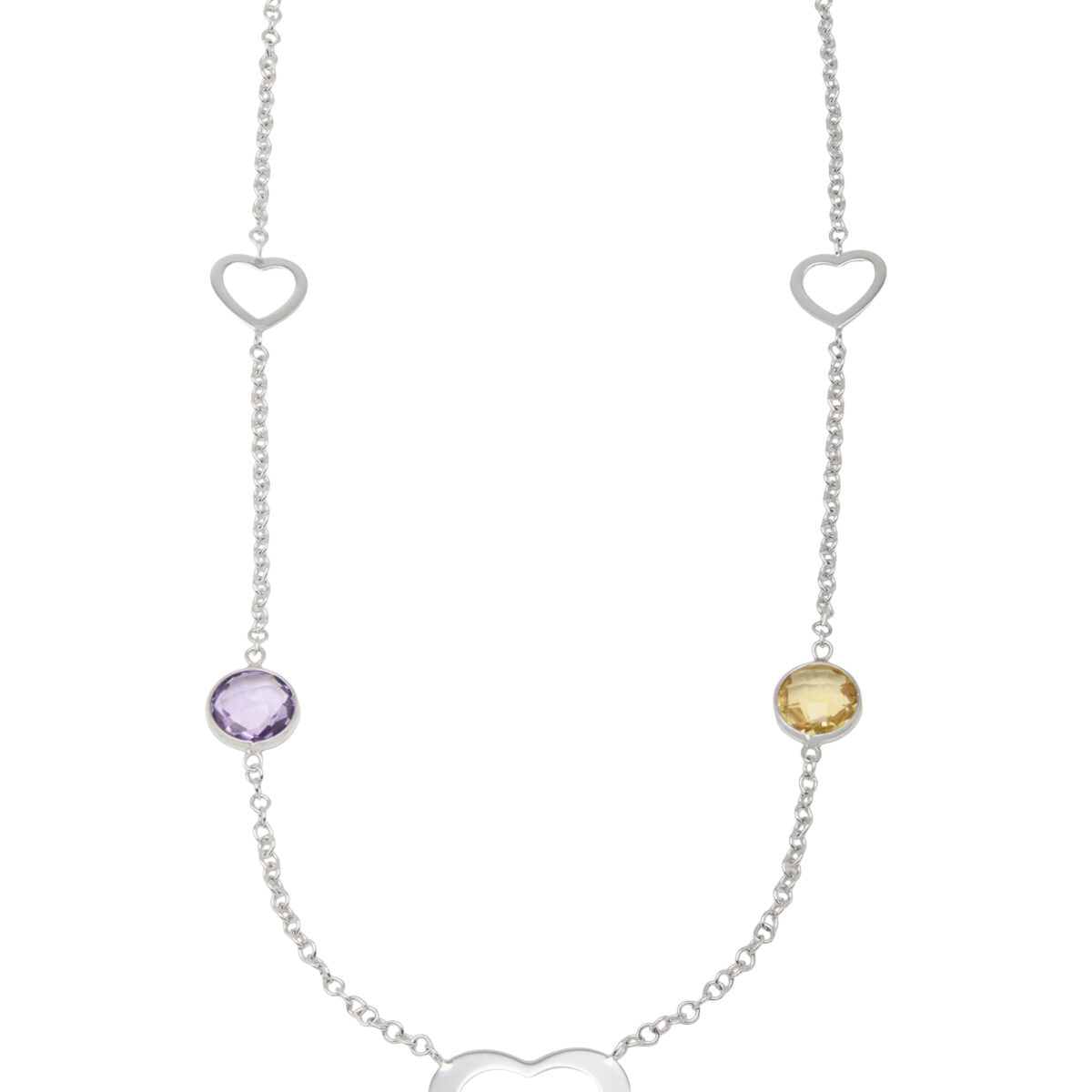 Collana le.gi in oro bianco con elementi a cuore ametiste e topazi colorati-1