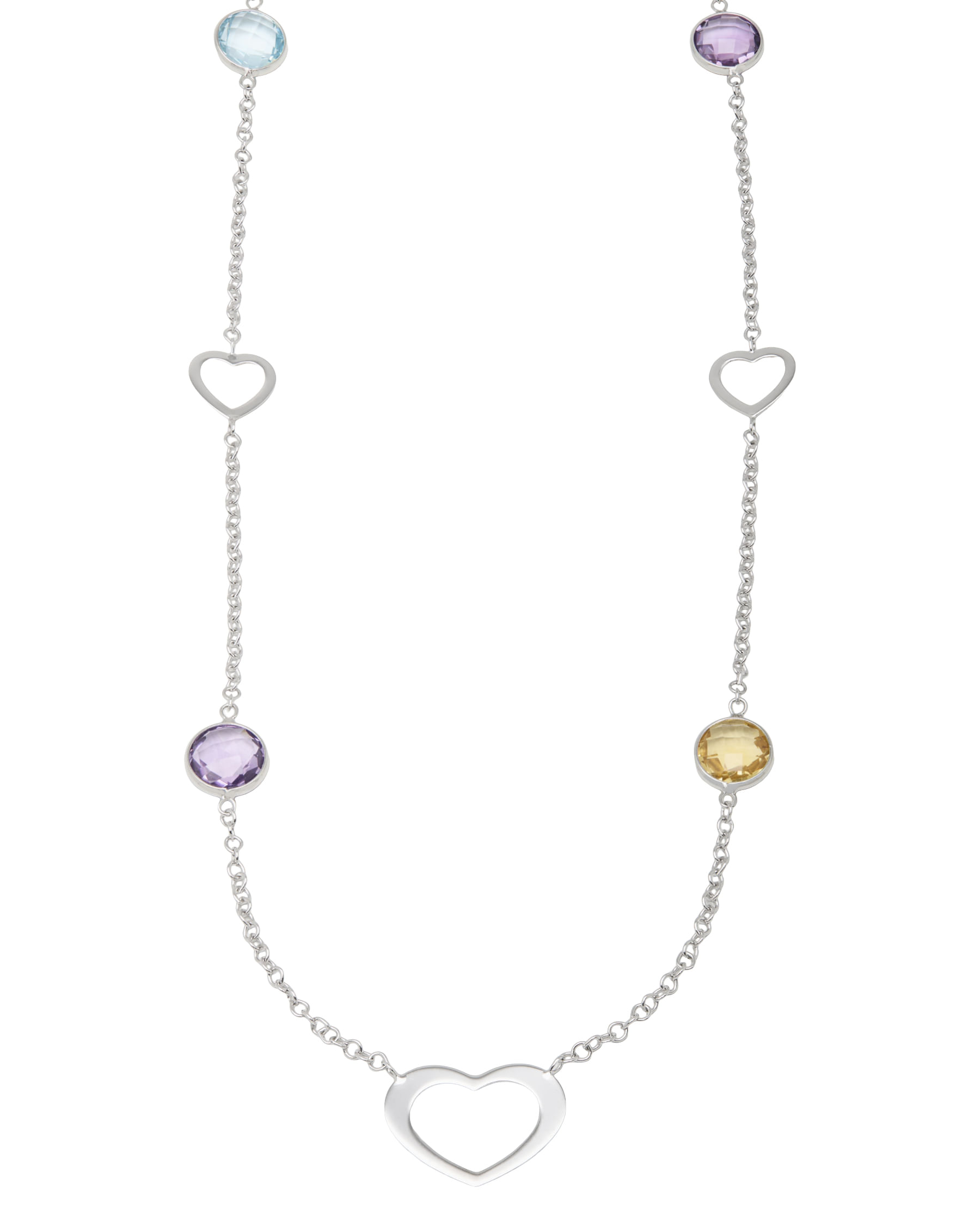 Collana le.gi in oro bianco con elementi a cuore ametiste e topazi colorati-1
