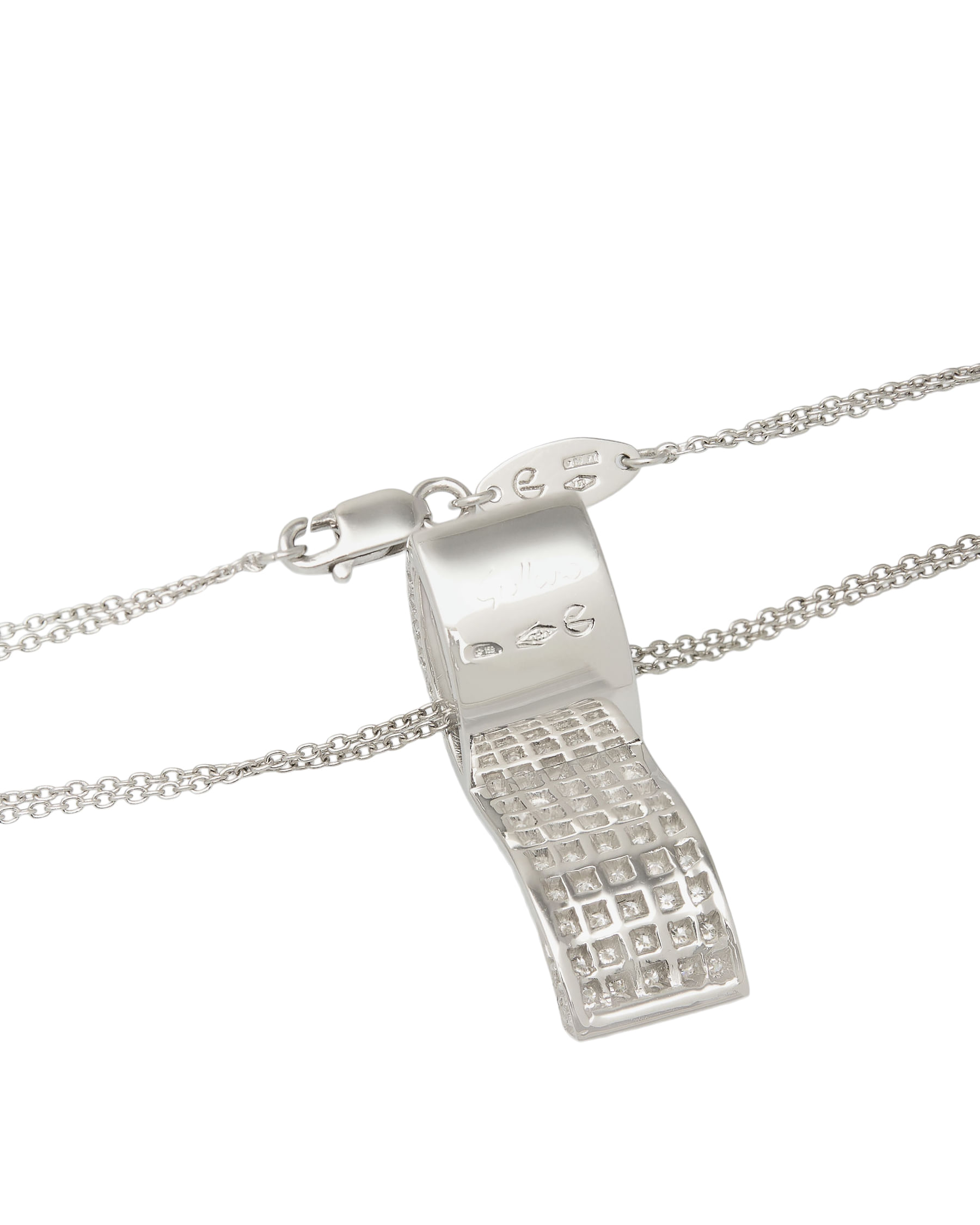 Collana gulliver con pendente a fascia in oro bianco e pavè di diamanti-2