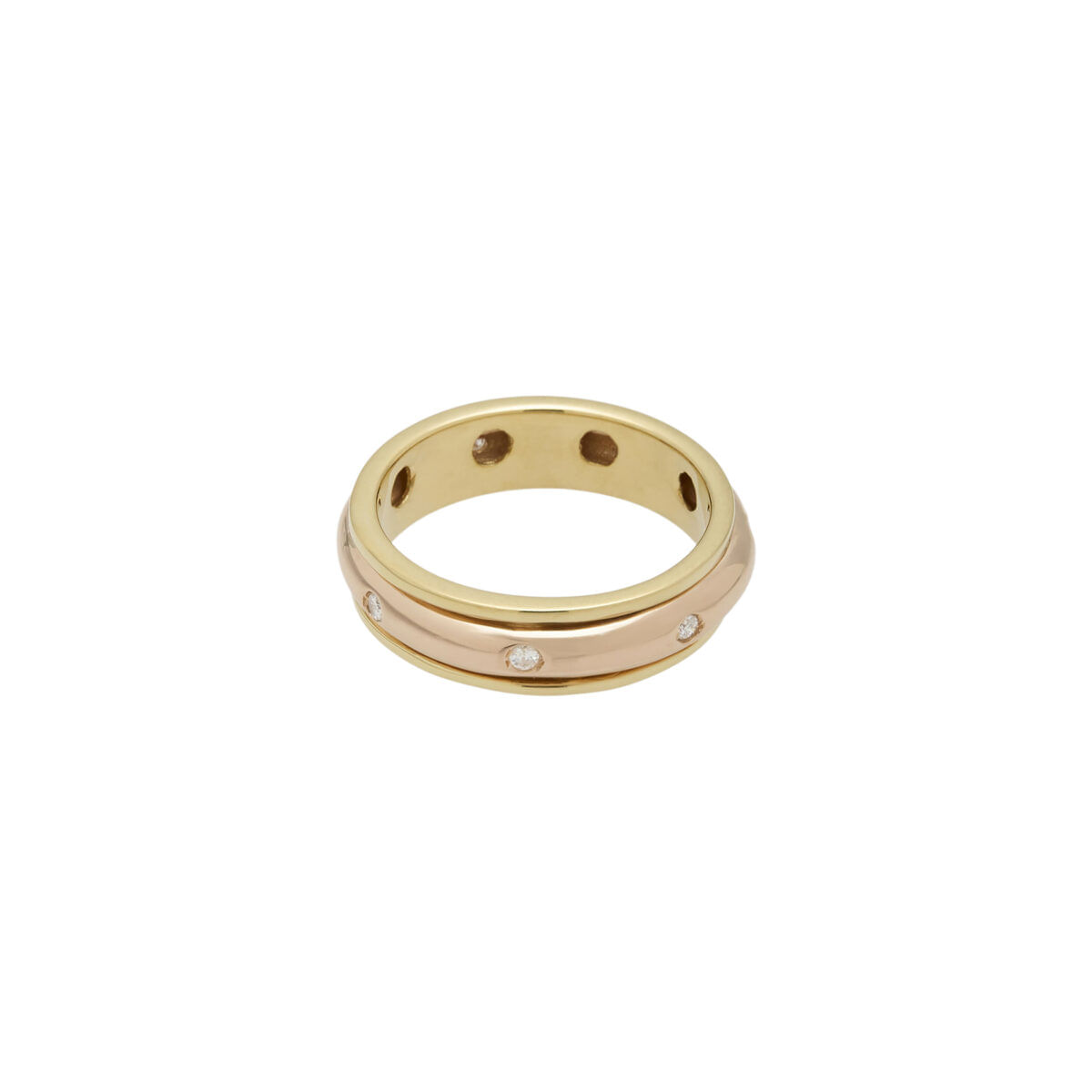 Anello antistress in oro giallo e rosa con parte centrale rotante e diamanti-1