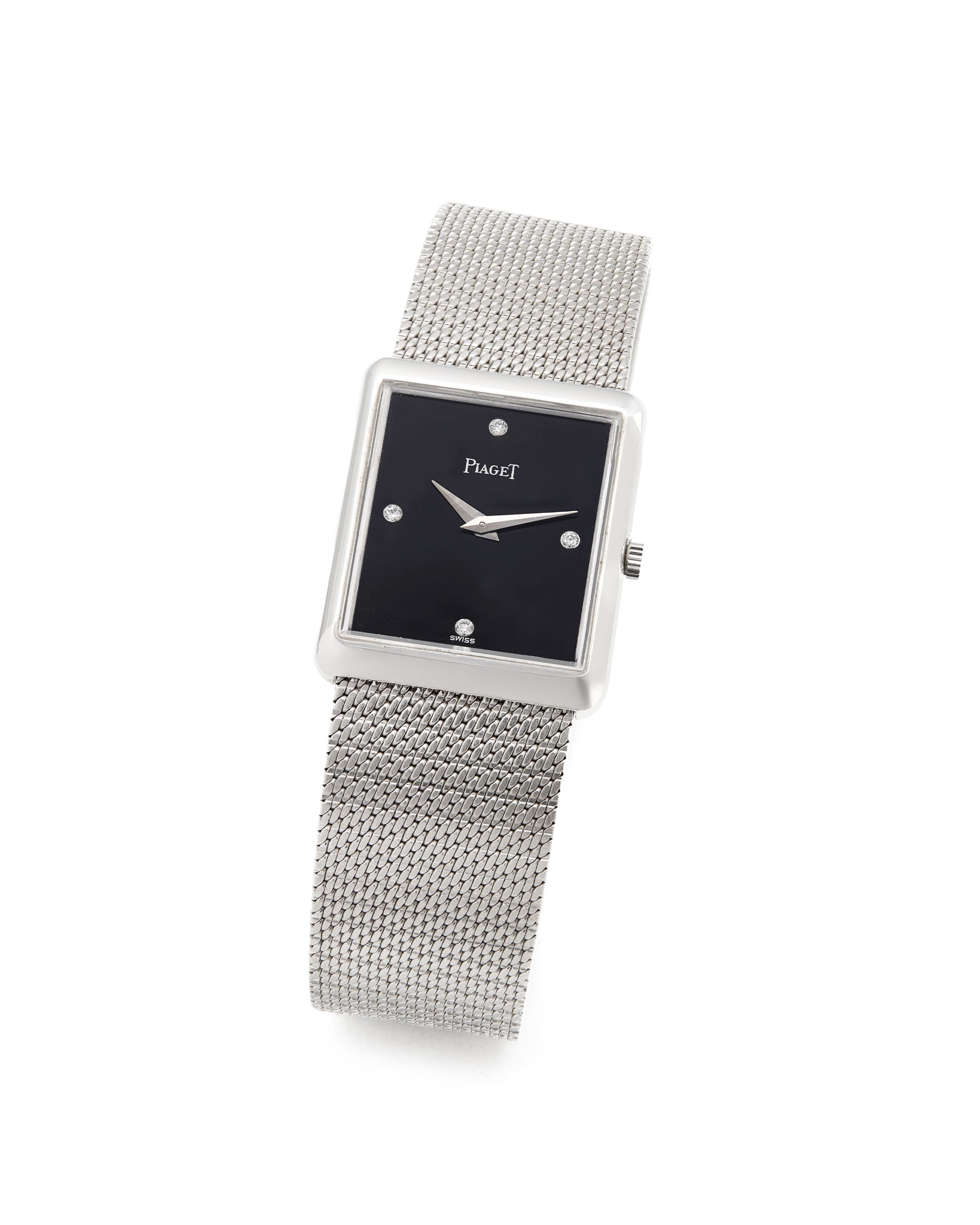 Piaget tank ultra-thin white gold 18 kt onyx and diamond dial ref 9150-5