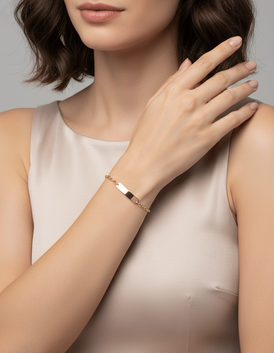 Bracciale con targhetta maglia marinara in oro rosa-3
