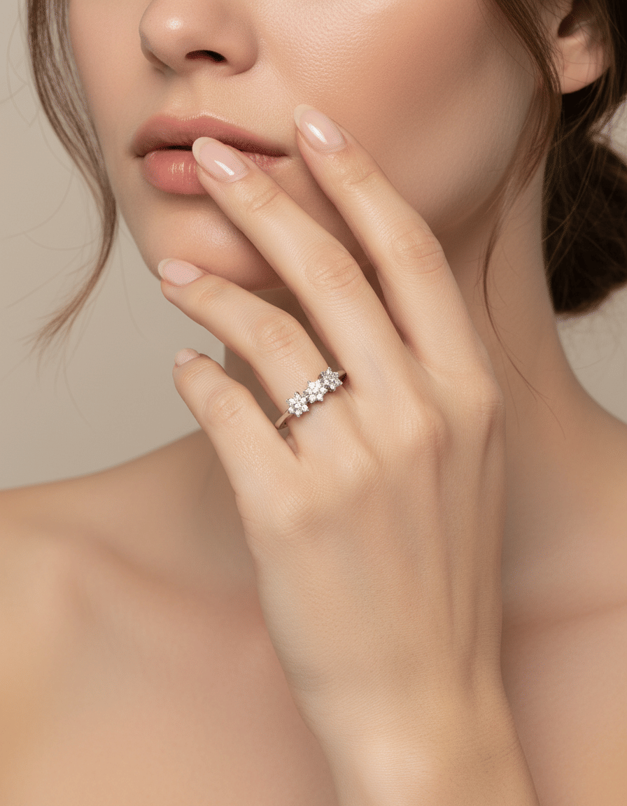 Anello trilogy fiore in oro bianco con diamanti-4