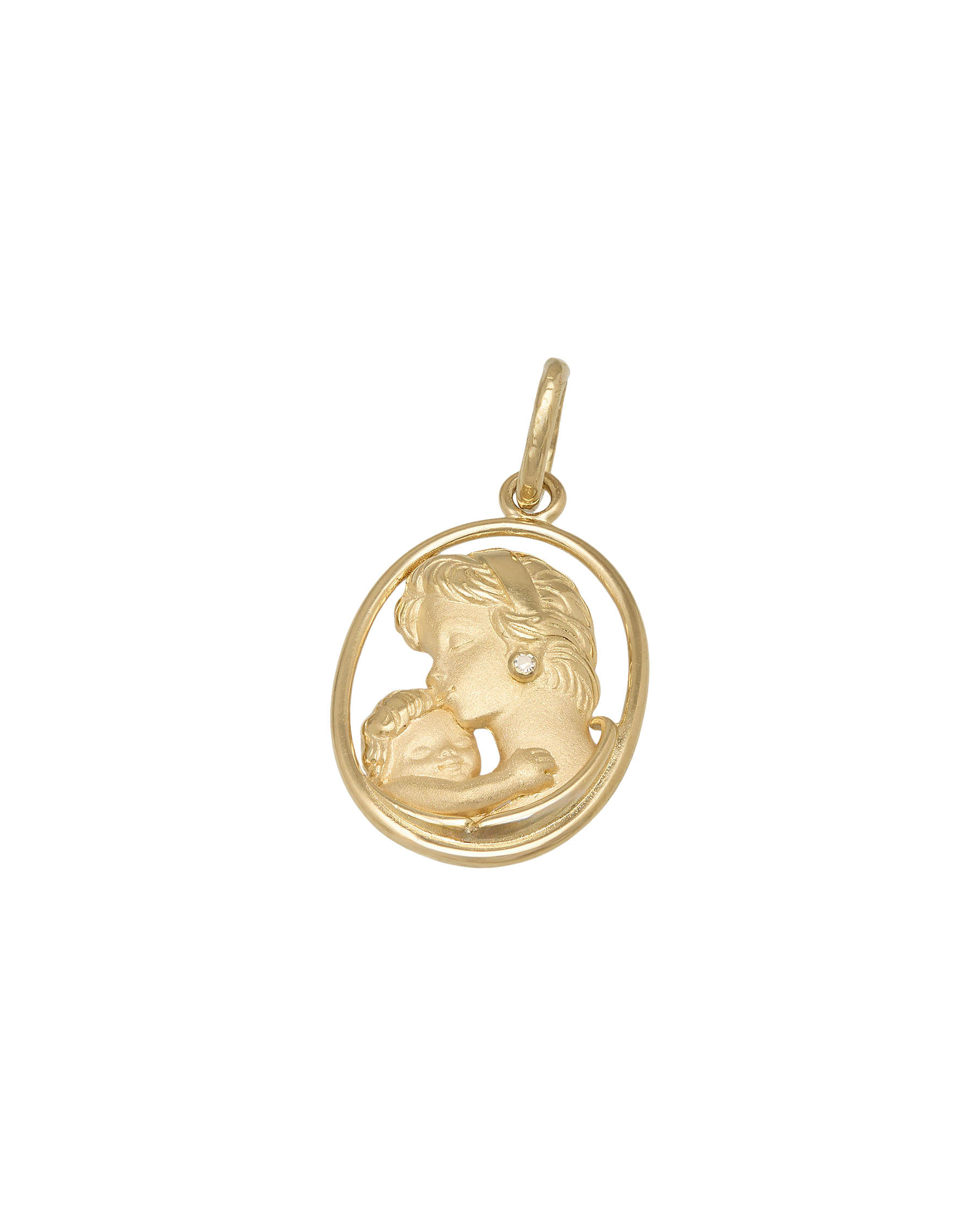 Ciondolo mamma figlio con diamantino in oro giallo-1