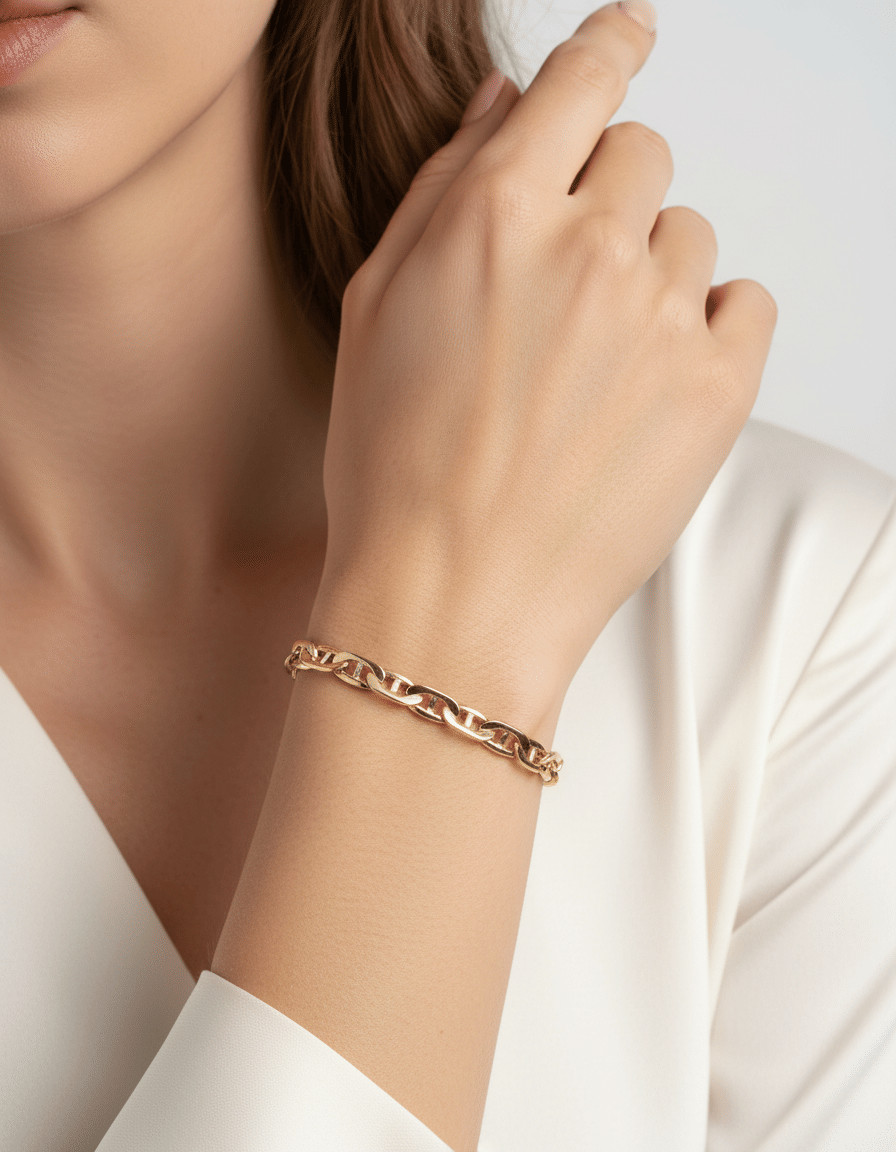 Bracciale maglia marina piatta in oro giallo 18 kt-3