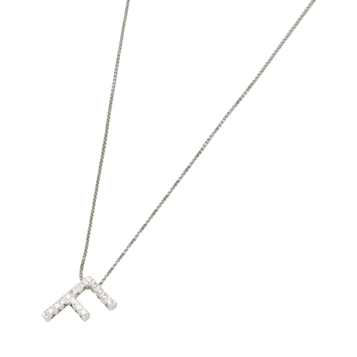Collana con ciondolo lettera f in oro bianco e diamanti-1