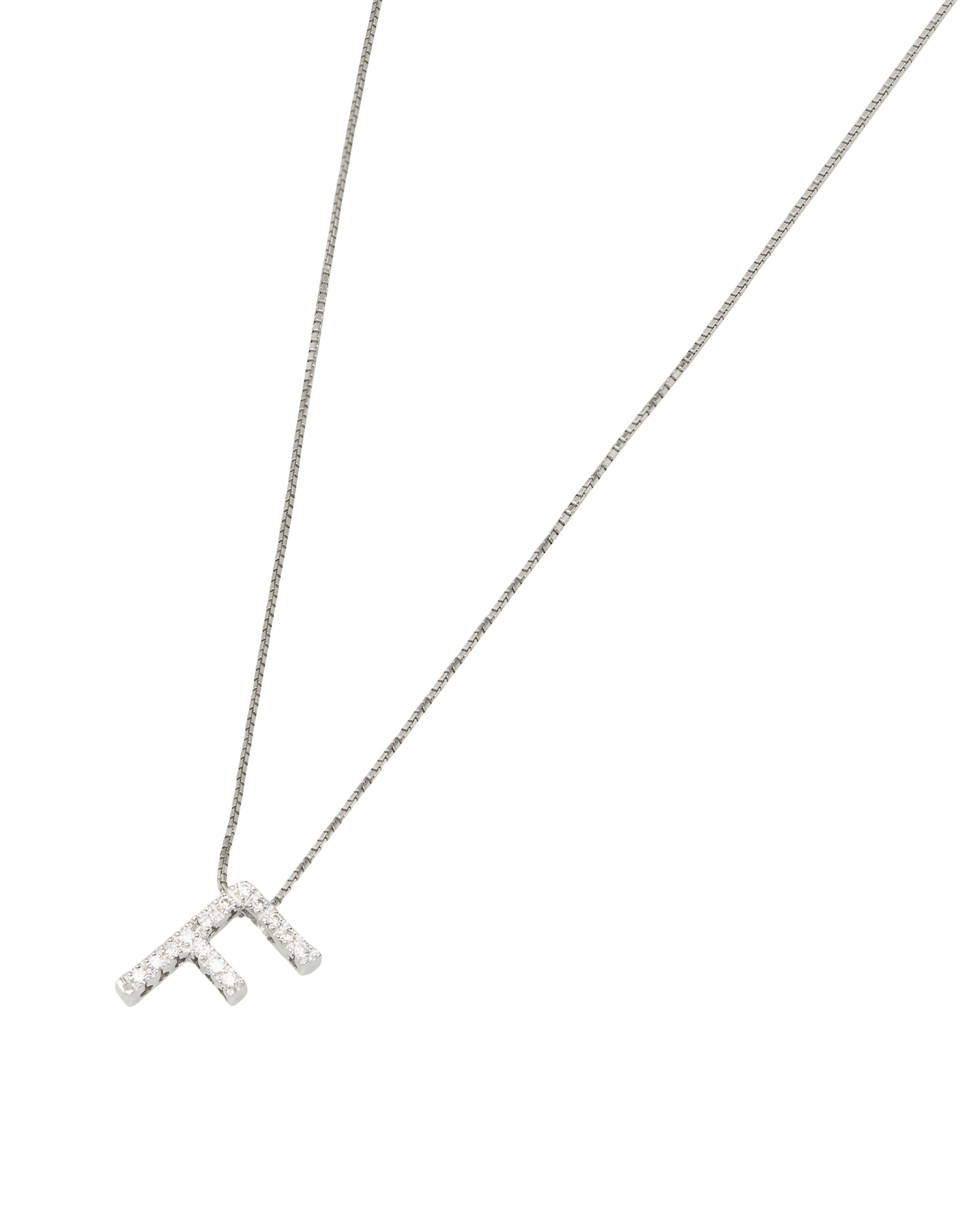 Collana con ciondolo lettera f in oro bianco e diamanti-1