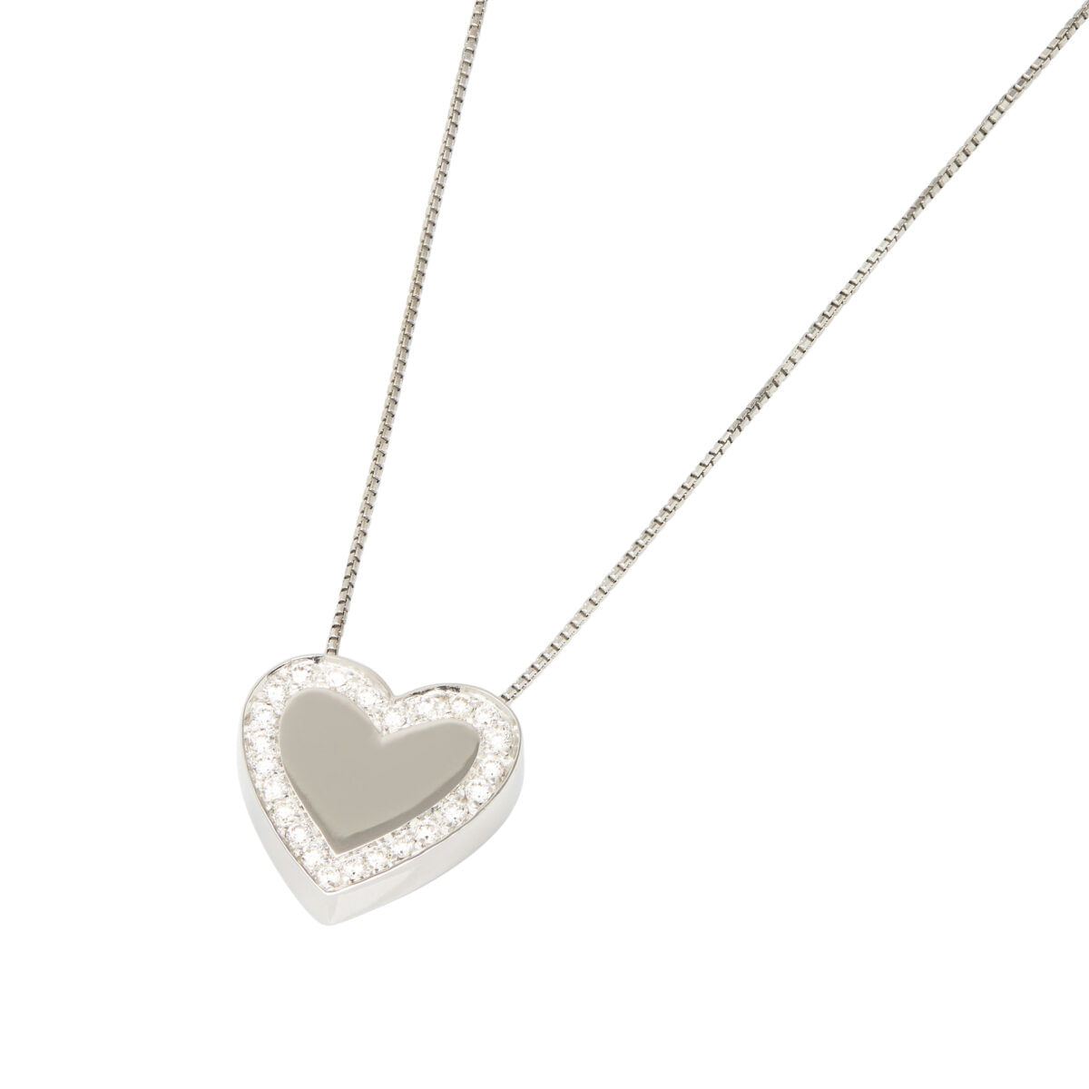 Collana in oro bianco con ciondolo cuore e diamanti-1