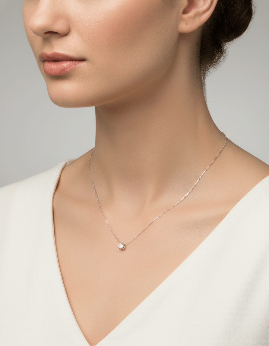 Catenina punto luce a filo in oro bianco con diamante 0,23 ct-3