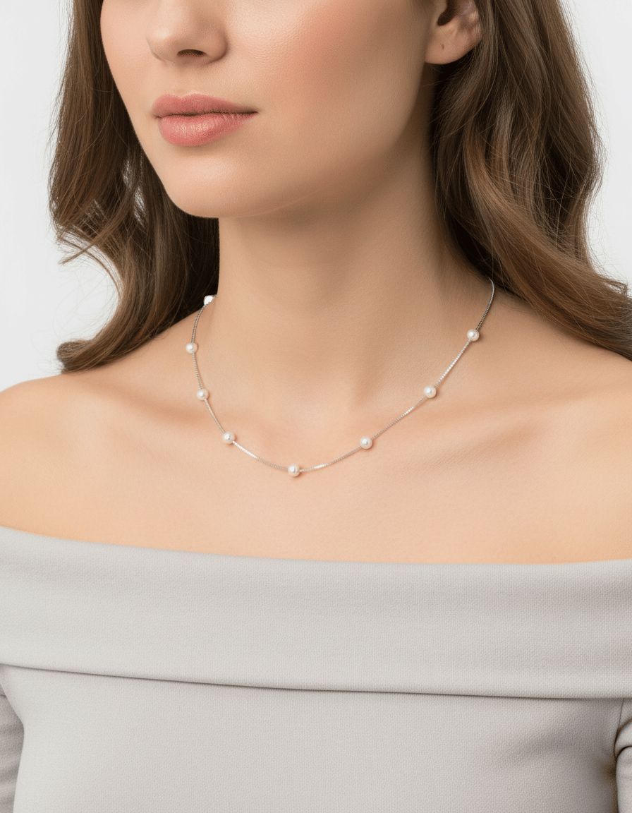 Collana in oro bianco con perle da 4,30 mm-3