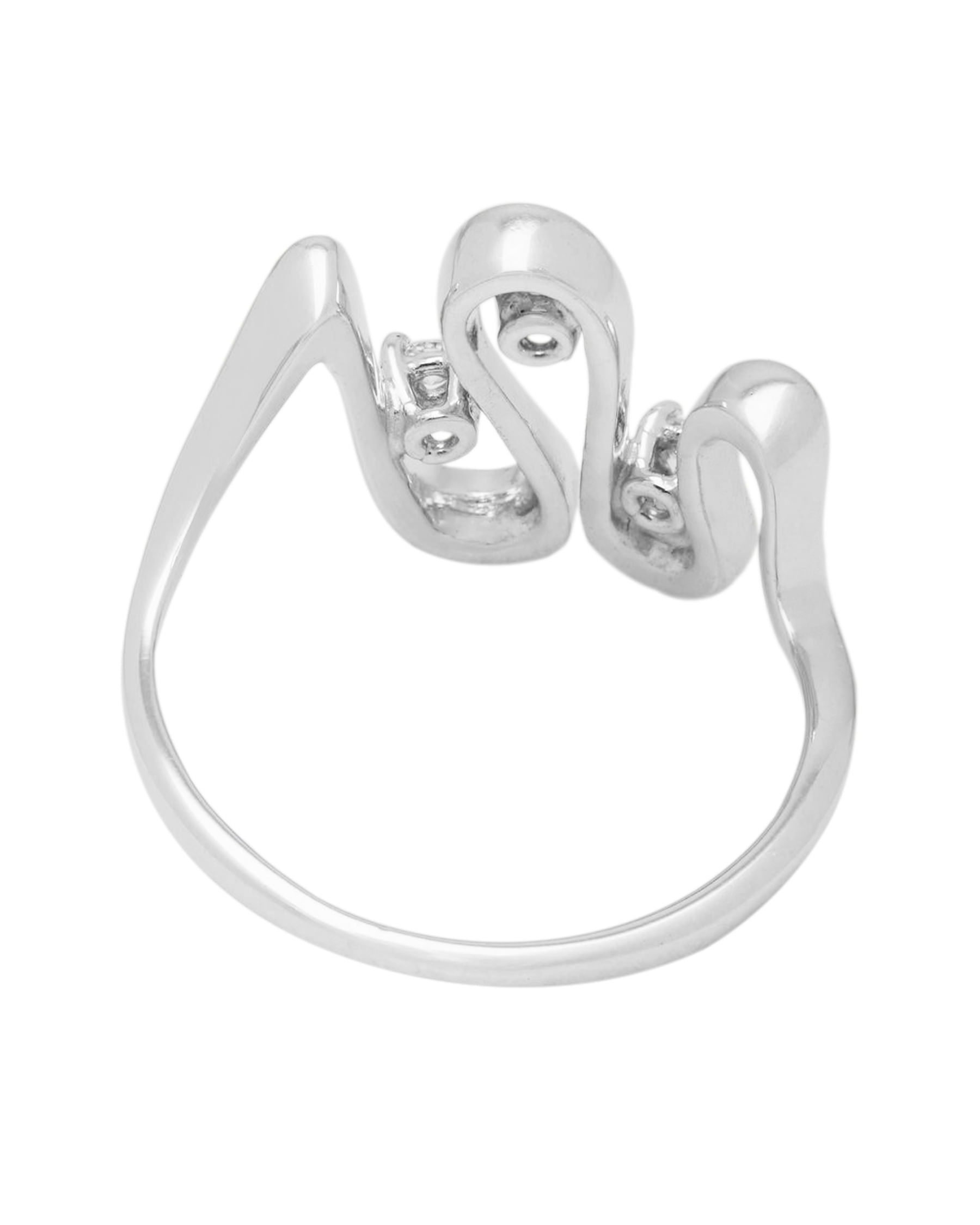 Anello onda in oro bianco con tre diamanti-3
