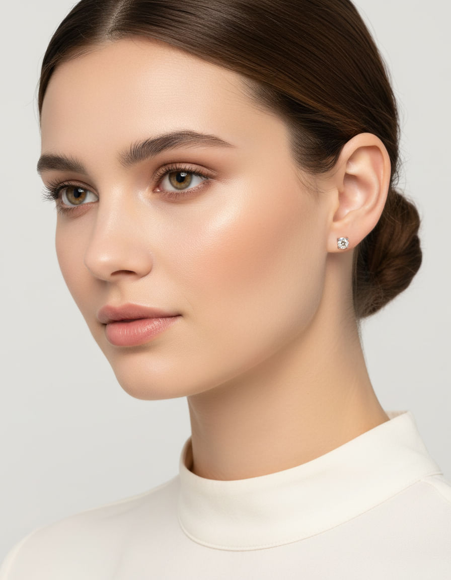 Orecchino singolo punto luce a filo in oro bianco con diamante 0,17 ct-3