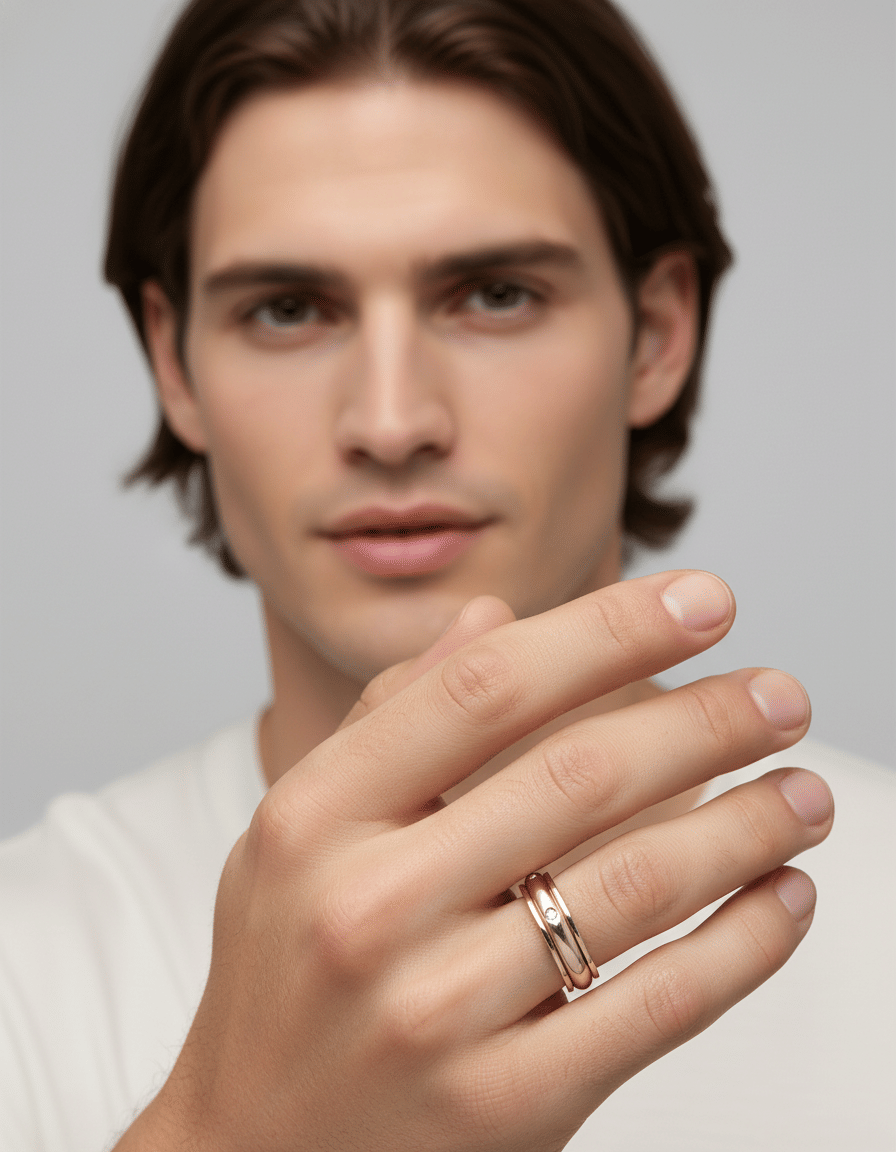 Anello antistress in oro giallo e rosa con parte centrale rotante e diamanti-3