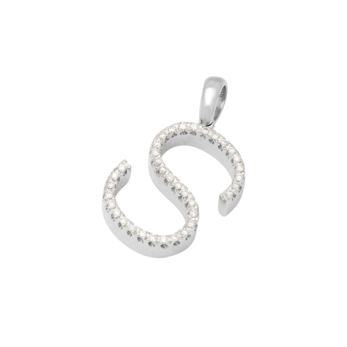 Ciondolo lettera s in oro bianco con diamanti-1