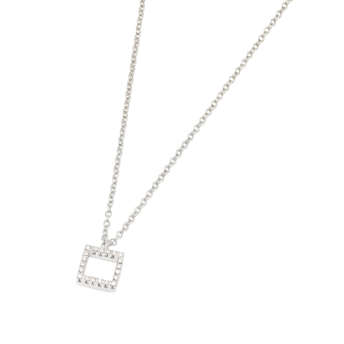 Collana rolò diadema in oro bianco con ciondolo quadrato e diamanti-1