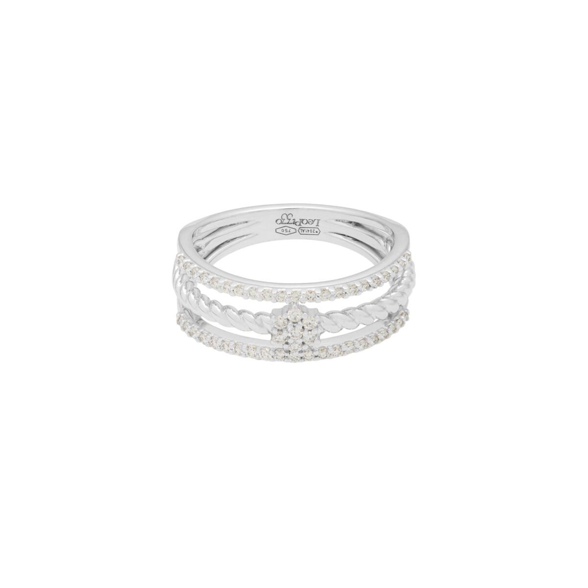 Anello fascia leopizzo traforata con diamantini laterali e fiore centrale con diamanti-1