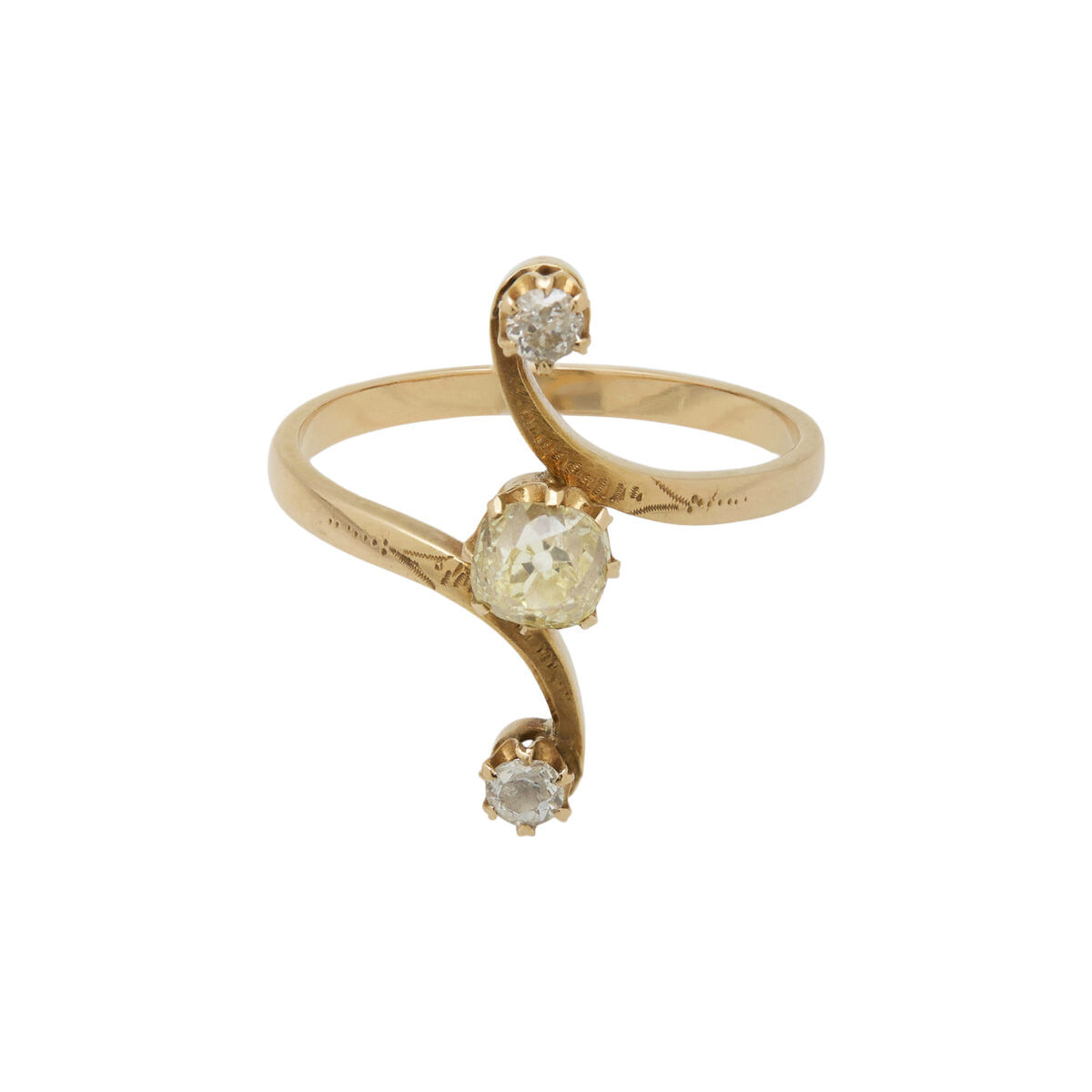 Anello trilogy contrariè vintage in oro rosa con diamante centrale fancy yellow-1