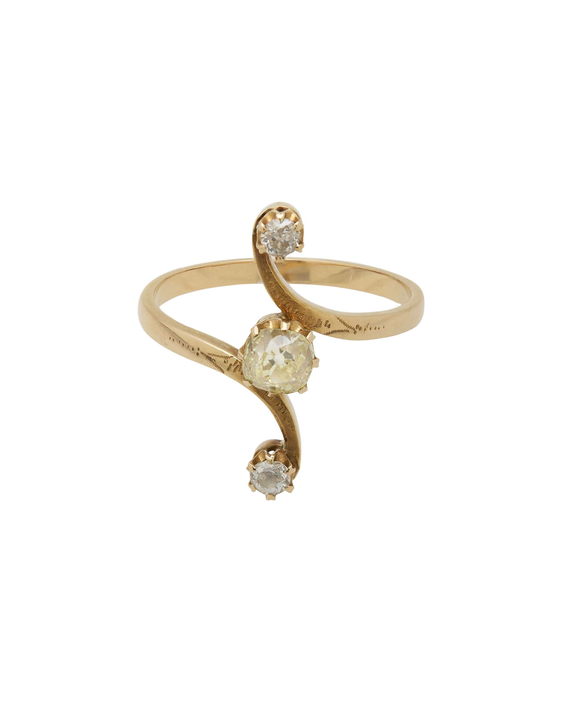 Anello trilogy contrariè vintage in oro rosa con diamante centrale fancy yellow-1