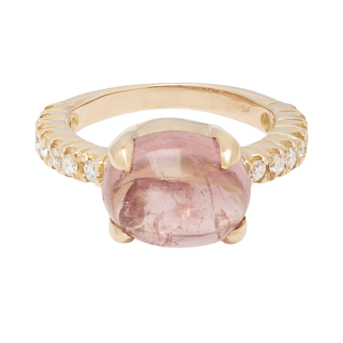 Anello cocktail in oro rosa con tormalina cabochon e diamanti laterali-1