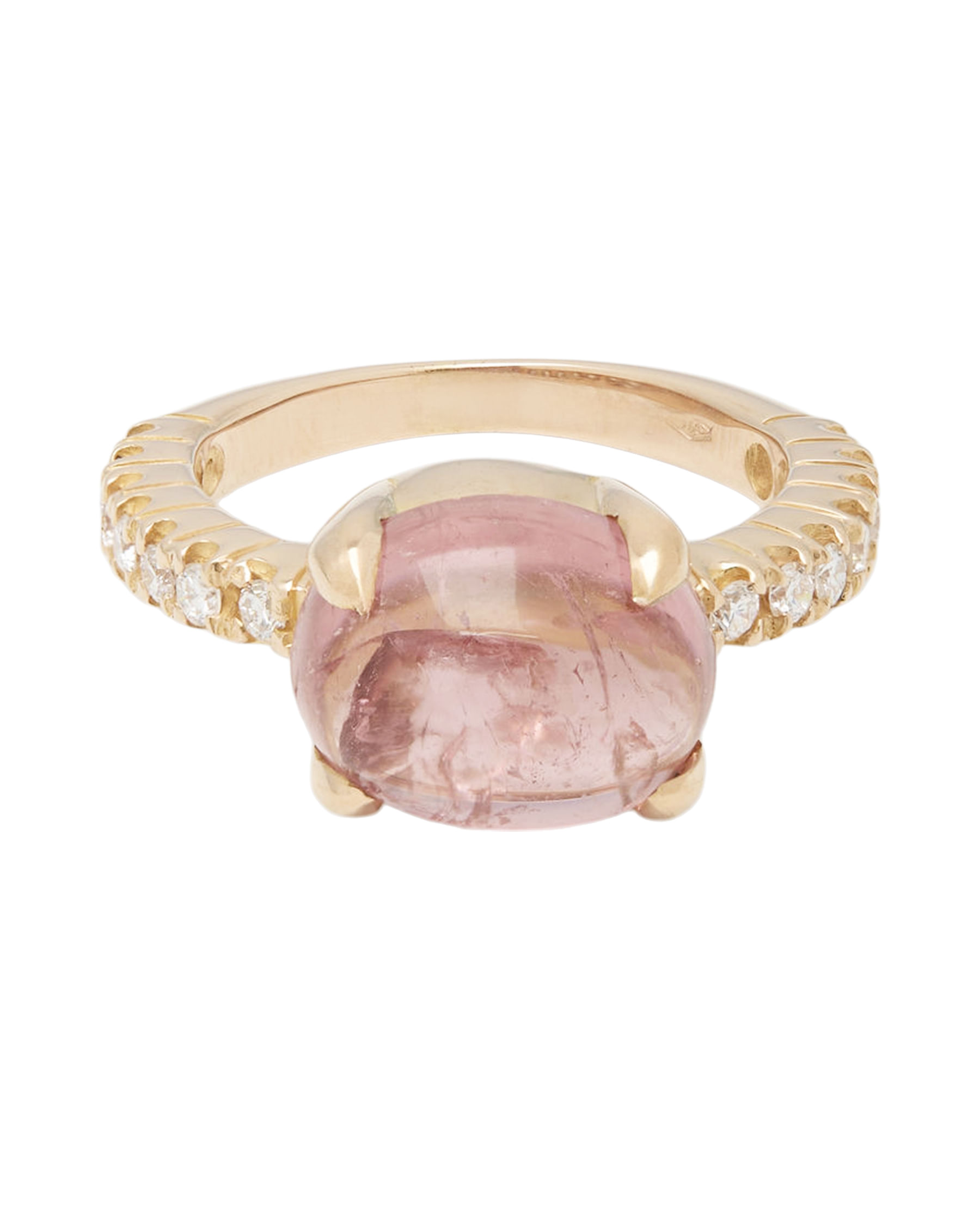 Anello cocktail in oro rosa con tormalina cabochon e diamanti laterali-1