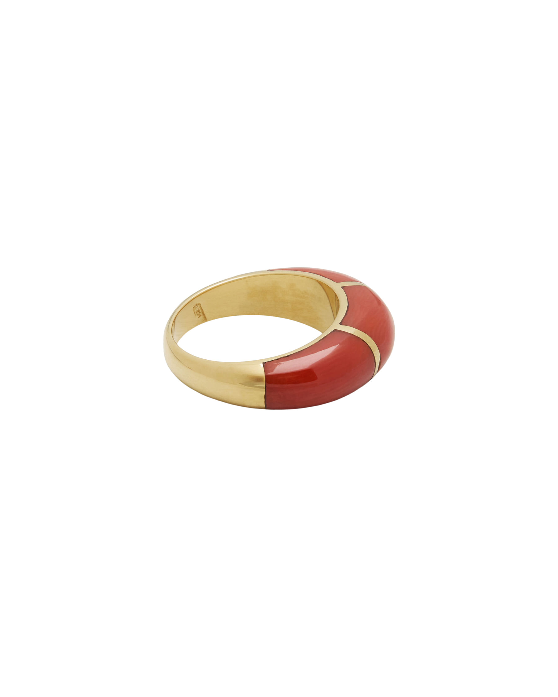 Anello fascia bombata con intarsi di corallo in oro 18 kt-2