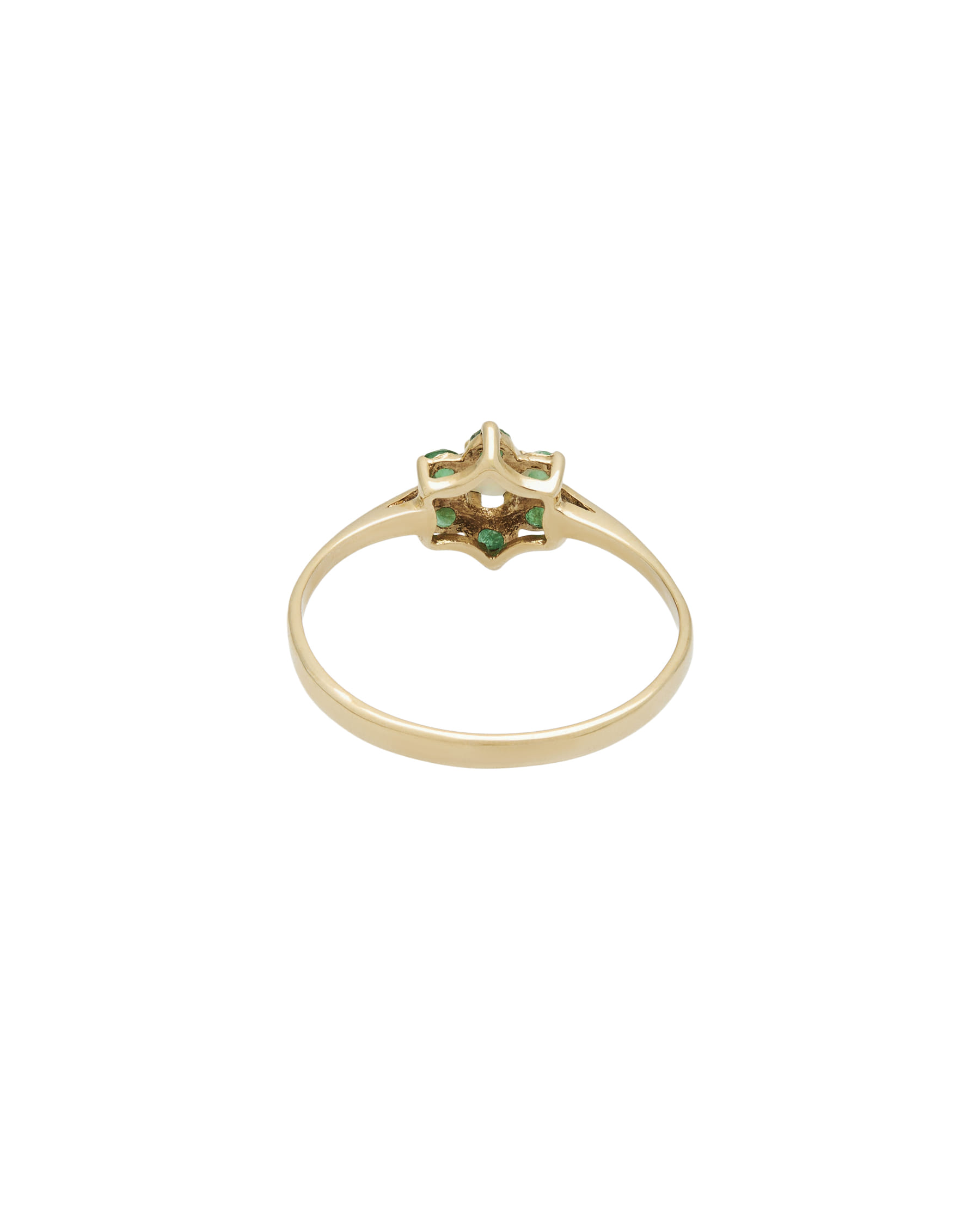 Anello oro giallo fiore con timbri inglesi smeraldi e opale centrale-3