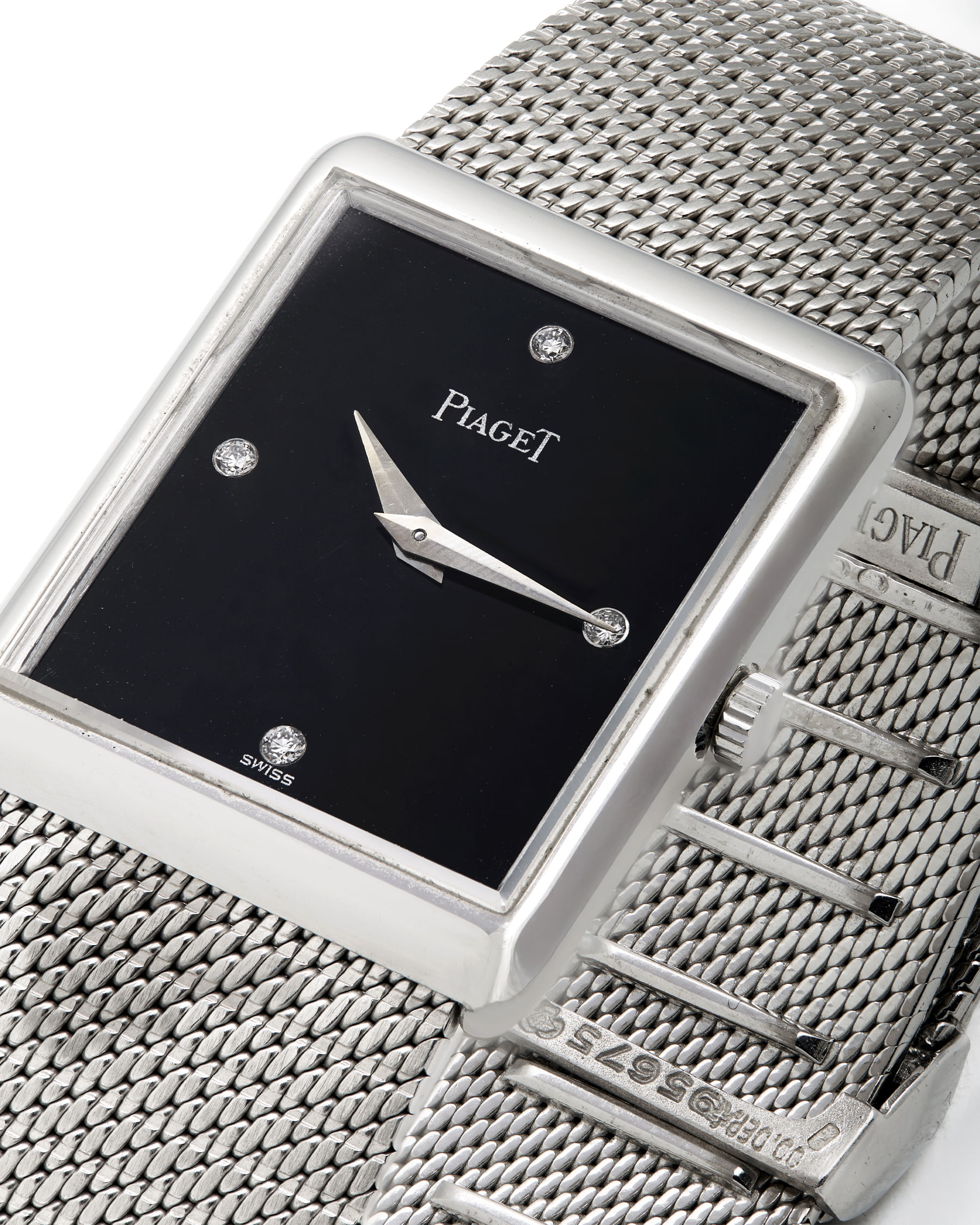 Piaget tank ultra-thin white gold 18 kt onyx and diamond dial ref 9150-6