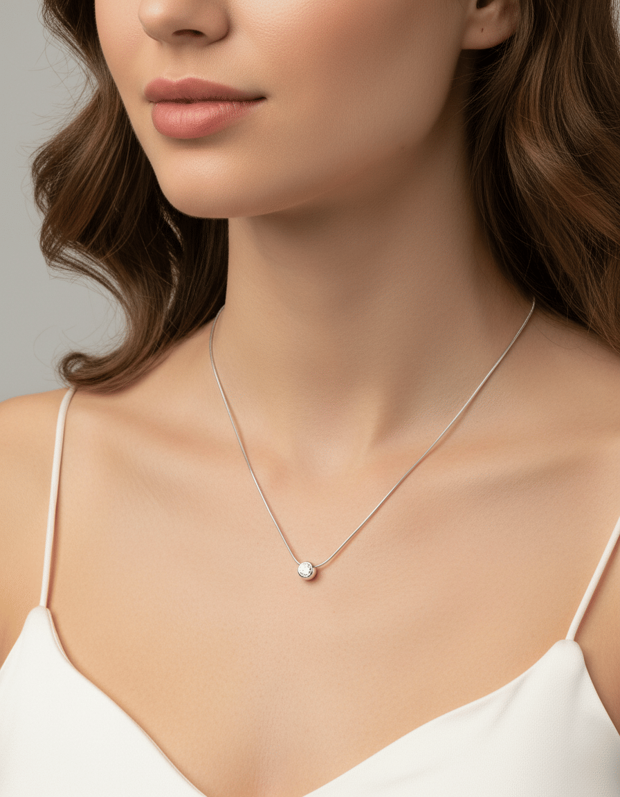 Collana coda di topo con punto luce a cipollina oro bianco con diamante 0,20 ct-3