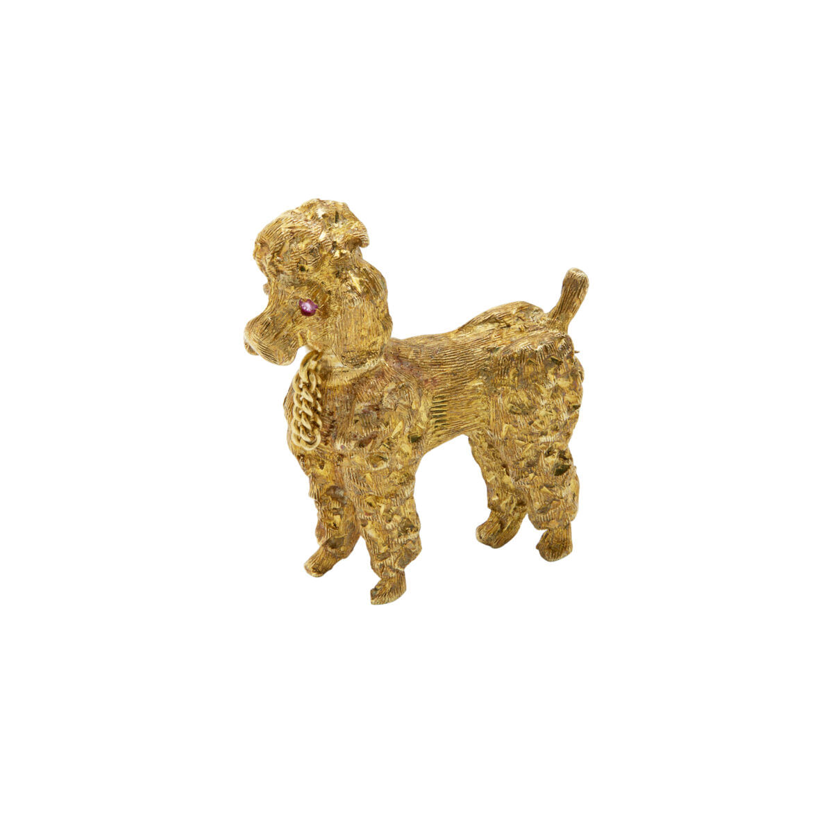 Spilla cane barboncino in oro giallo e rubini-1