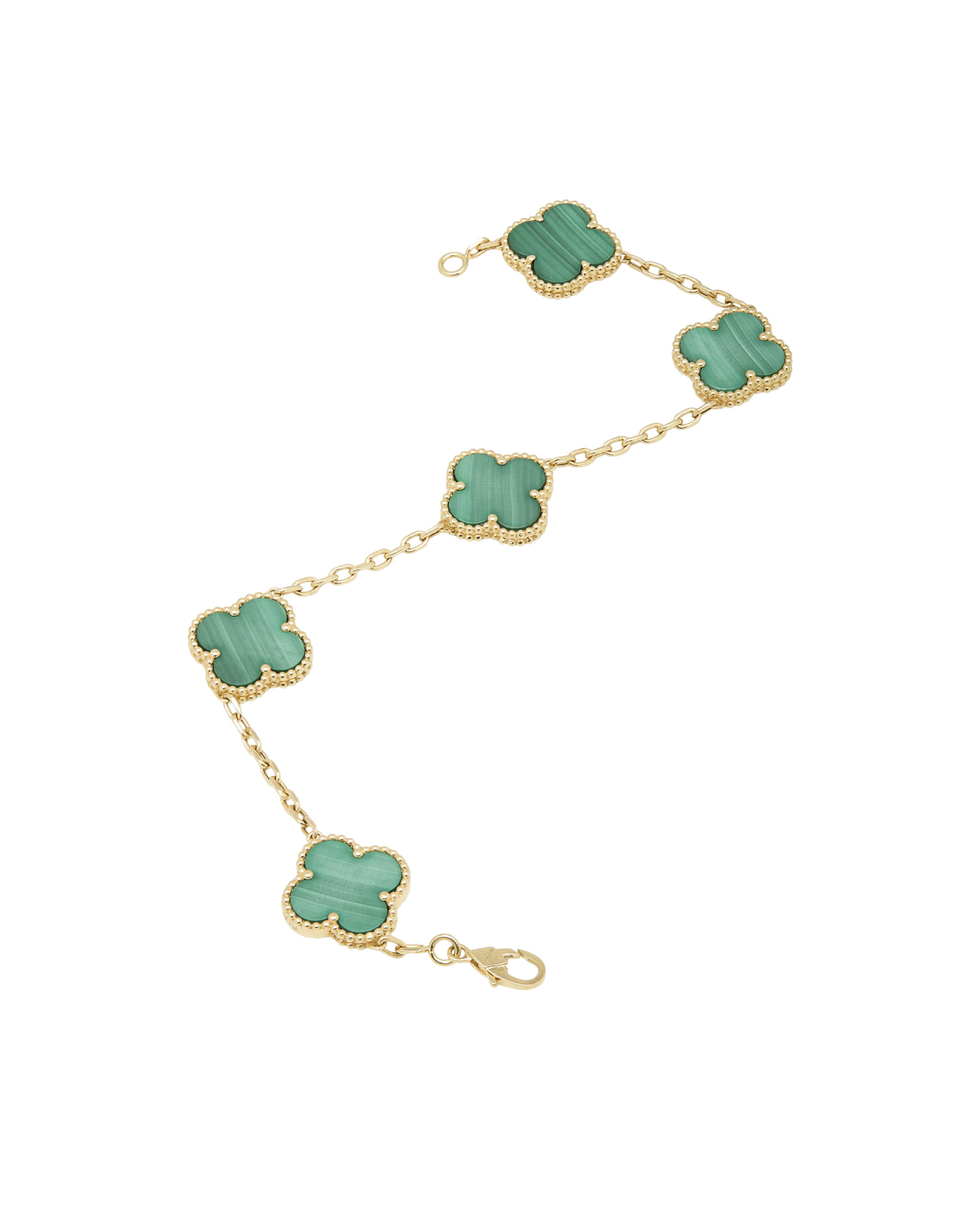 Bracciale stile alhambra in oro giallo con malachite-2