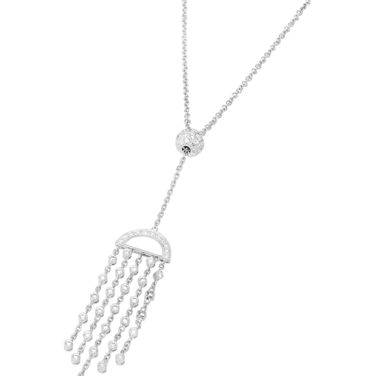 Collana in oro bianco con elemento a sfera e ciondolo mezza luna con diamanti pendenti-1
