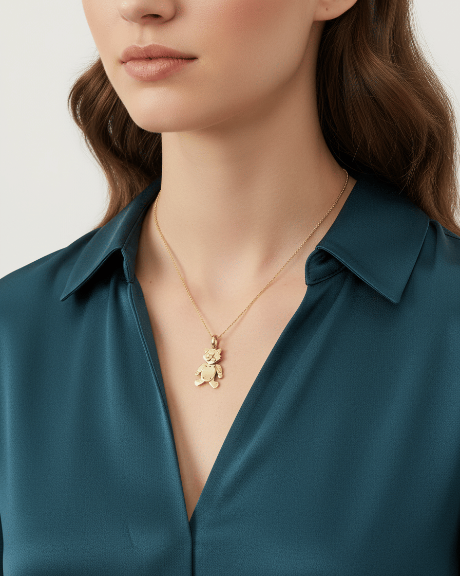 Ciondolo pomellato gatto oro giallo 18 kt-5