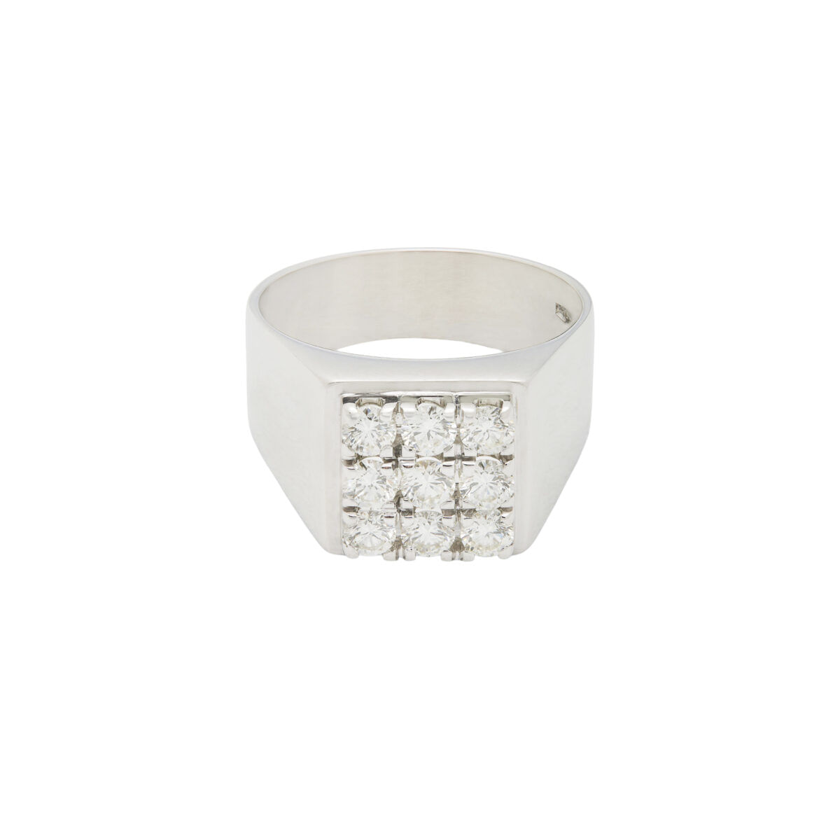 Anello sigillo in oro bianco con quadrato di diamanti-1