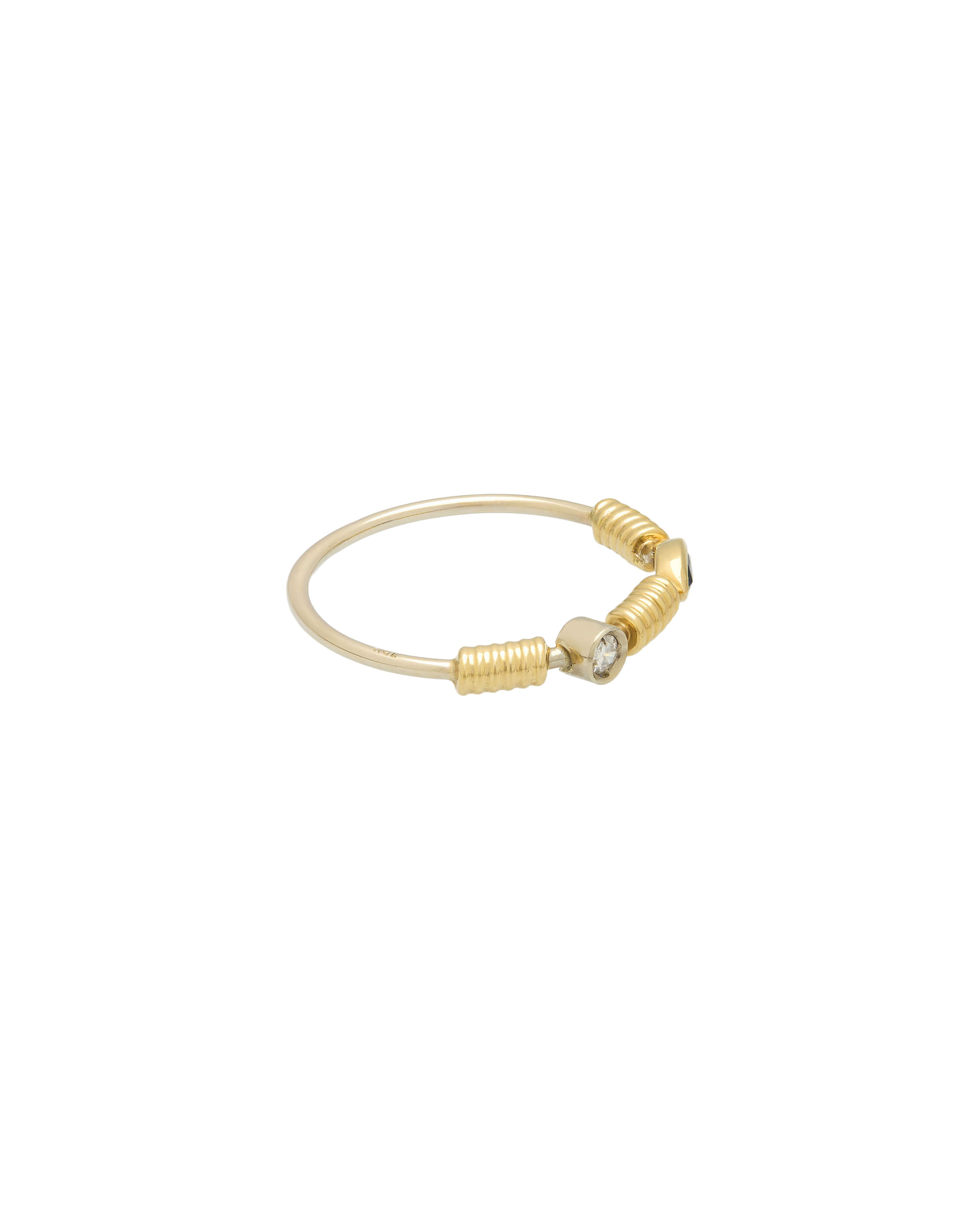 Anello oro bianco con elementi spirale in oro giallo con diamante e zaffiro-2