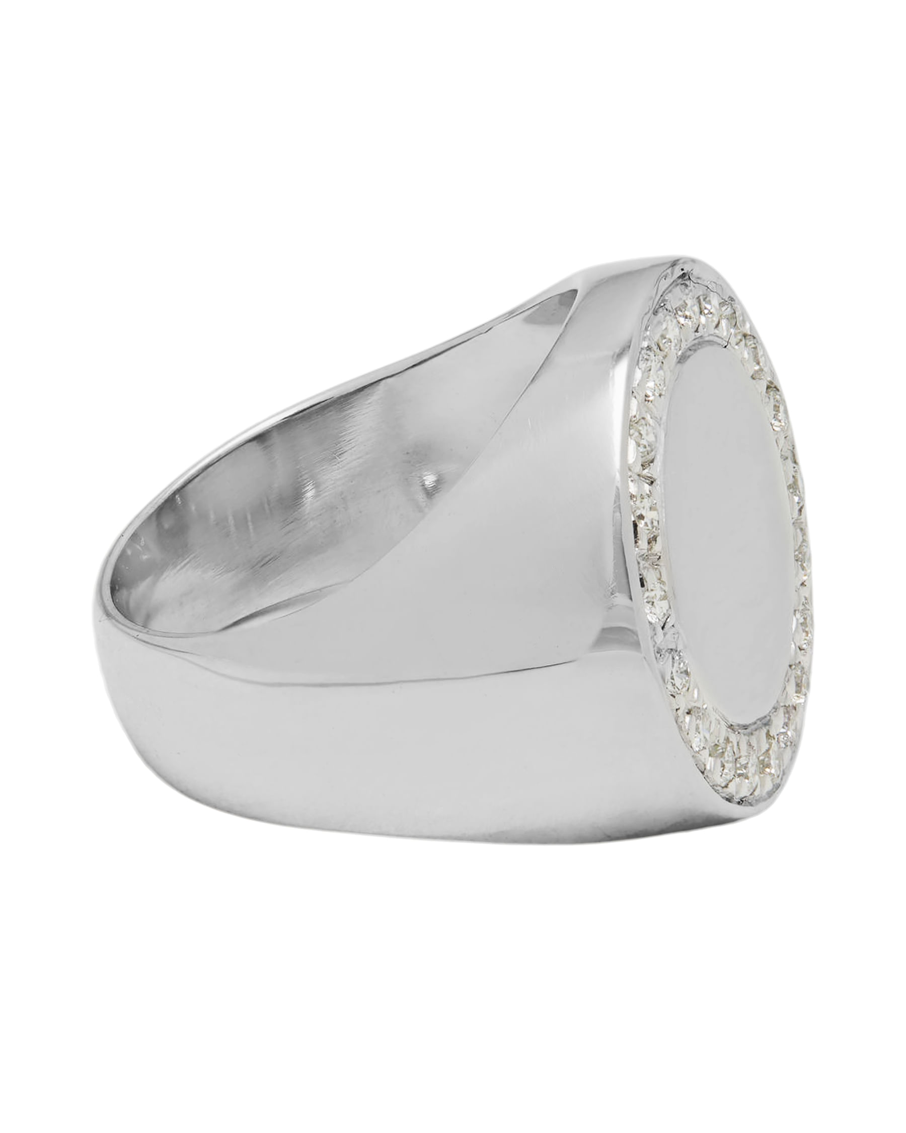 Anello sigillo in oro bianco con giro di diamanti-2