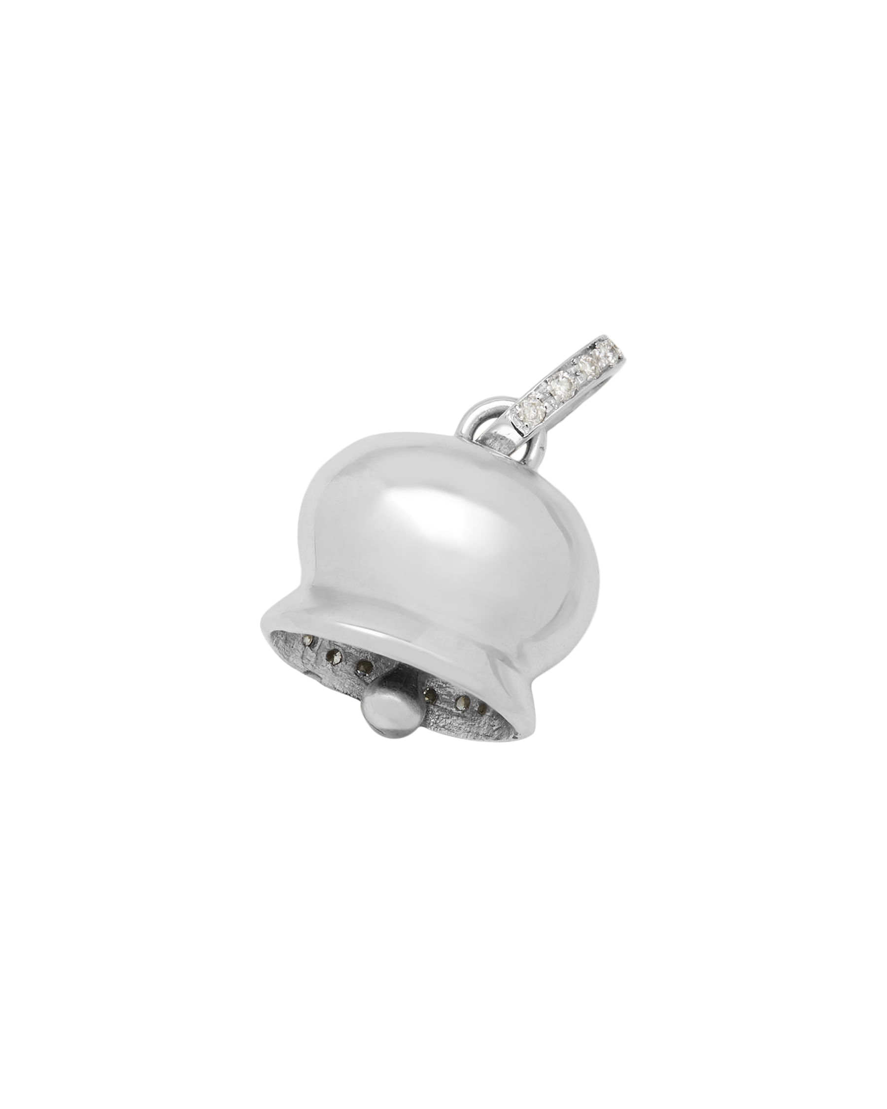 Ciondolo campanella in oro bianco con diamanti e diamanti neri-2
