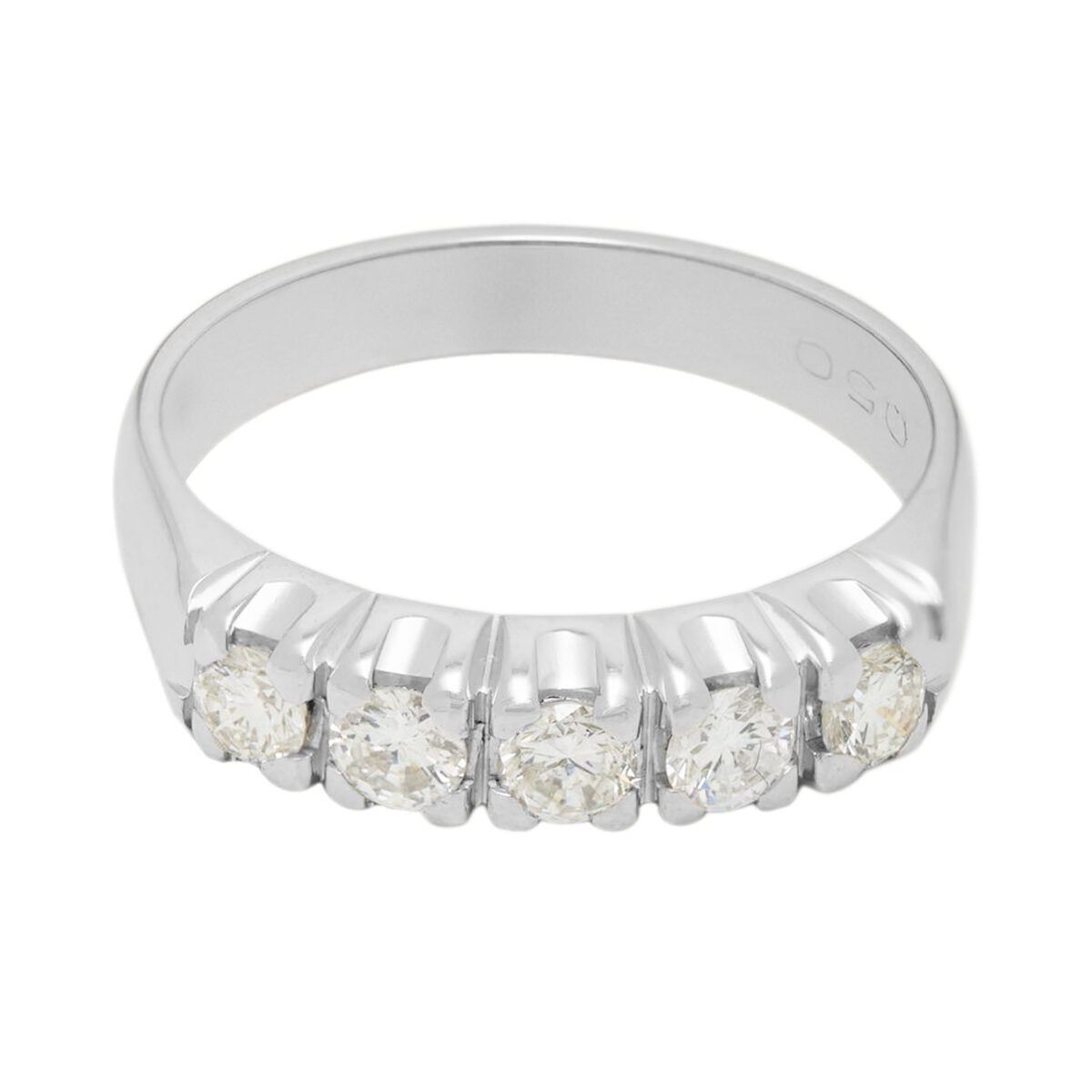 Anello veretta in oro bianco con 5 diamanti ct 0,50-1