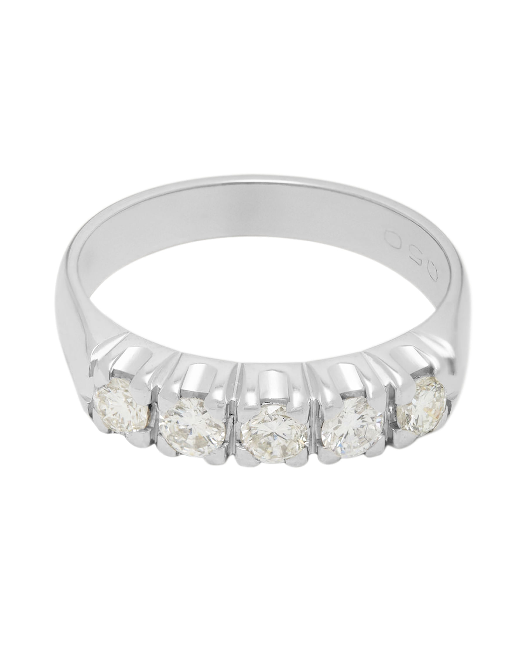 Anello veretta in oro bianco con 5 diamanti ct 0,50-1
