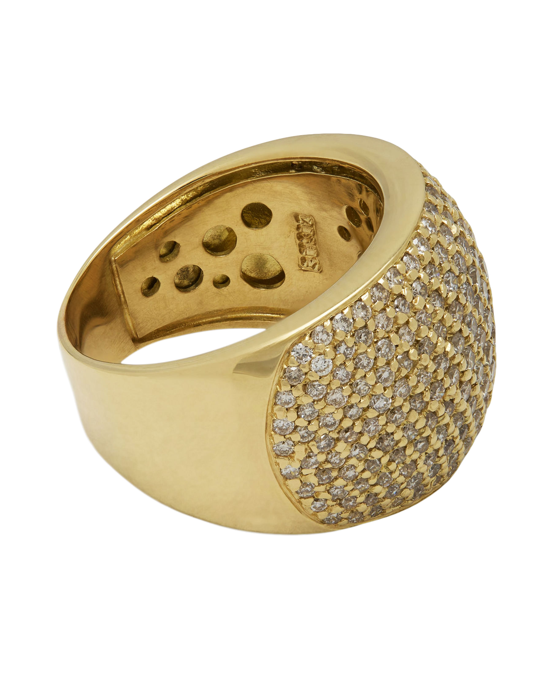 Anello fascia bombata in oro giallo con pavè di diamanti-2