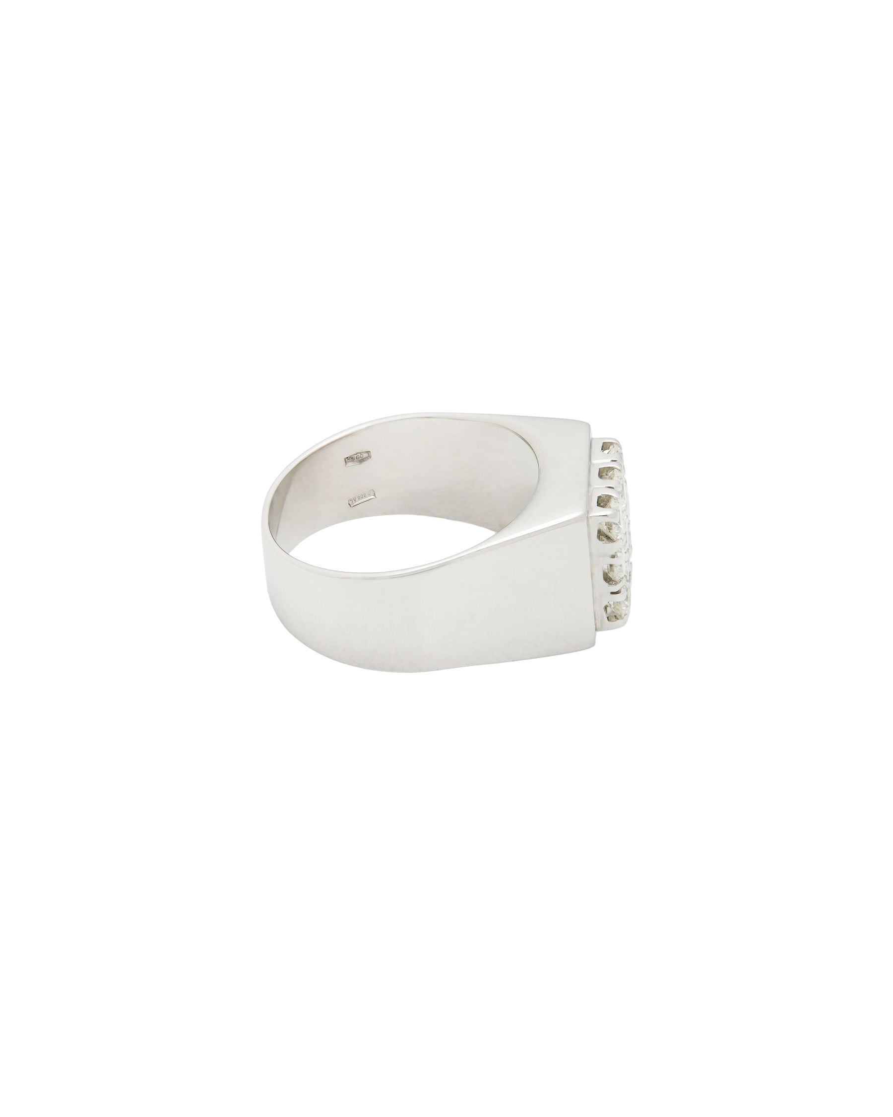 Anello sigillo in oro bianco con quadrato di diamanti-2