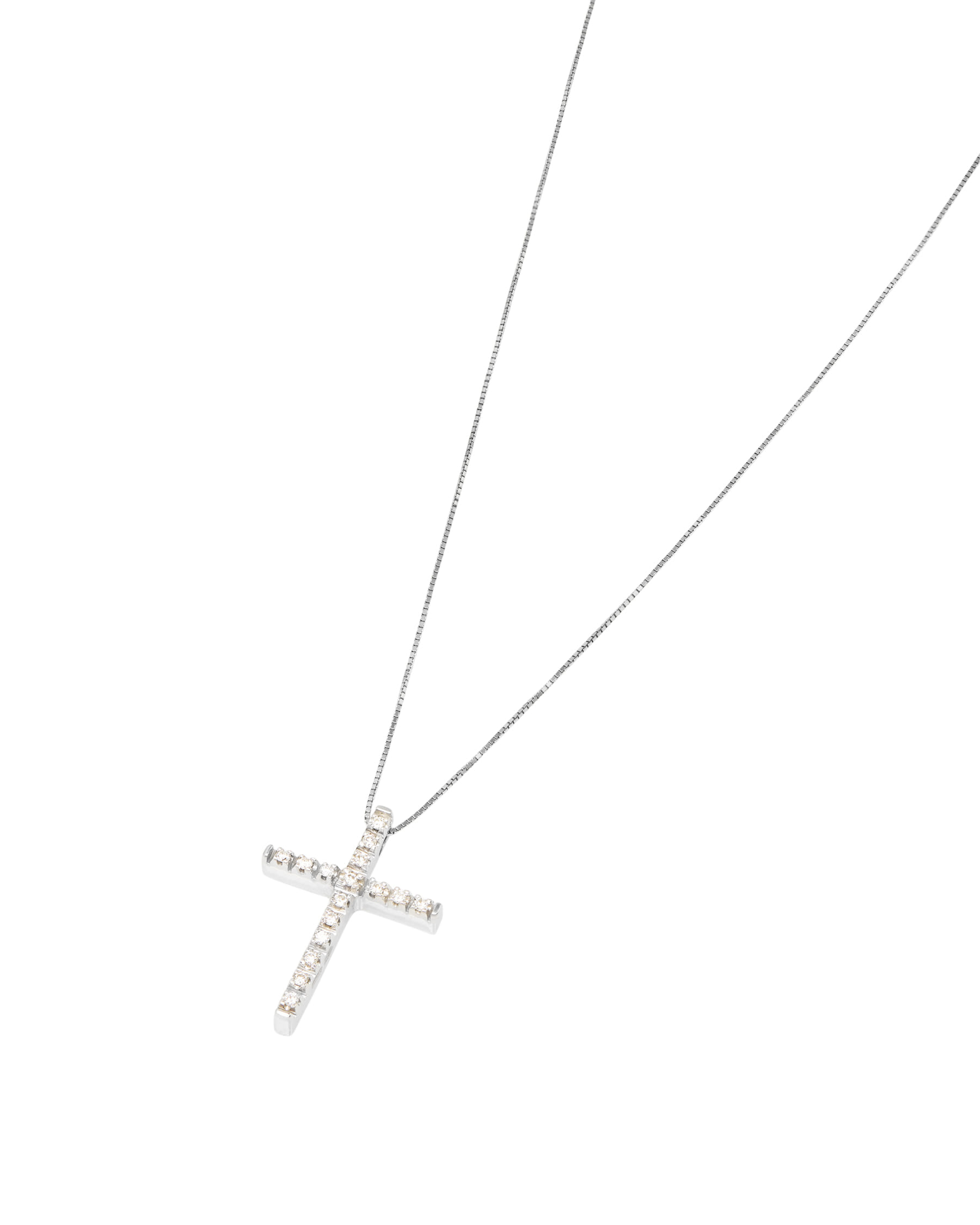 Catenina con ciondolo croce oro bianco e diamanti-1