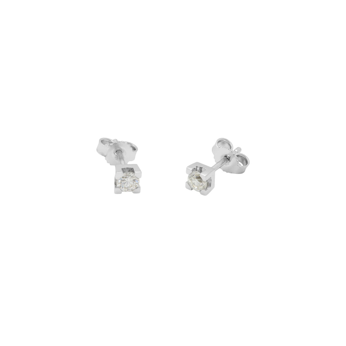 Orecchini punto luce torniti in oro bianco e diamanti 0,40 ct-1