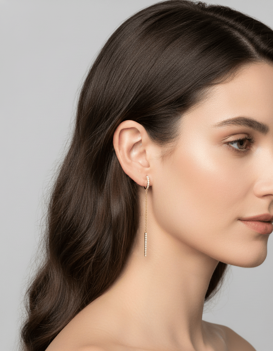 Orecchino singolo cerchietto con pendente in oro giallo e diamanti-3